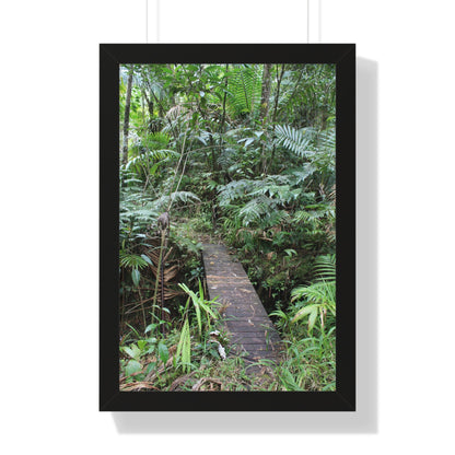Rainforest Trails & Views - Gallery Canvas Wraps, Framed Vertical Poster - El Yunque National Forest - Puerto Rico - Tradewinds trail crossing bridge - Green Forest Home