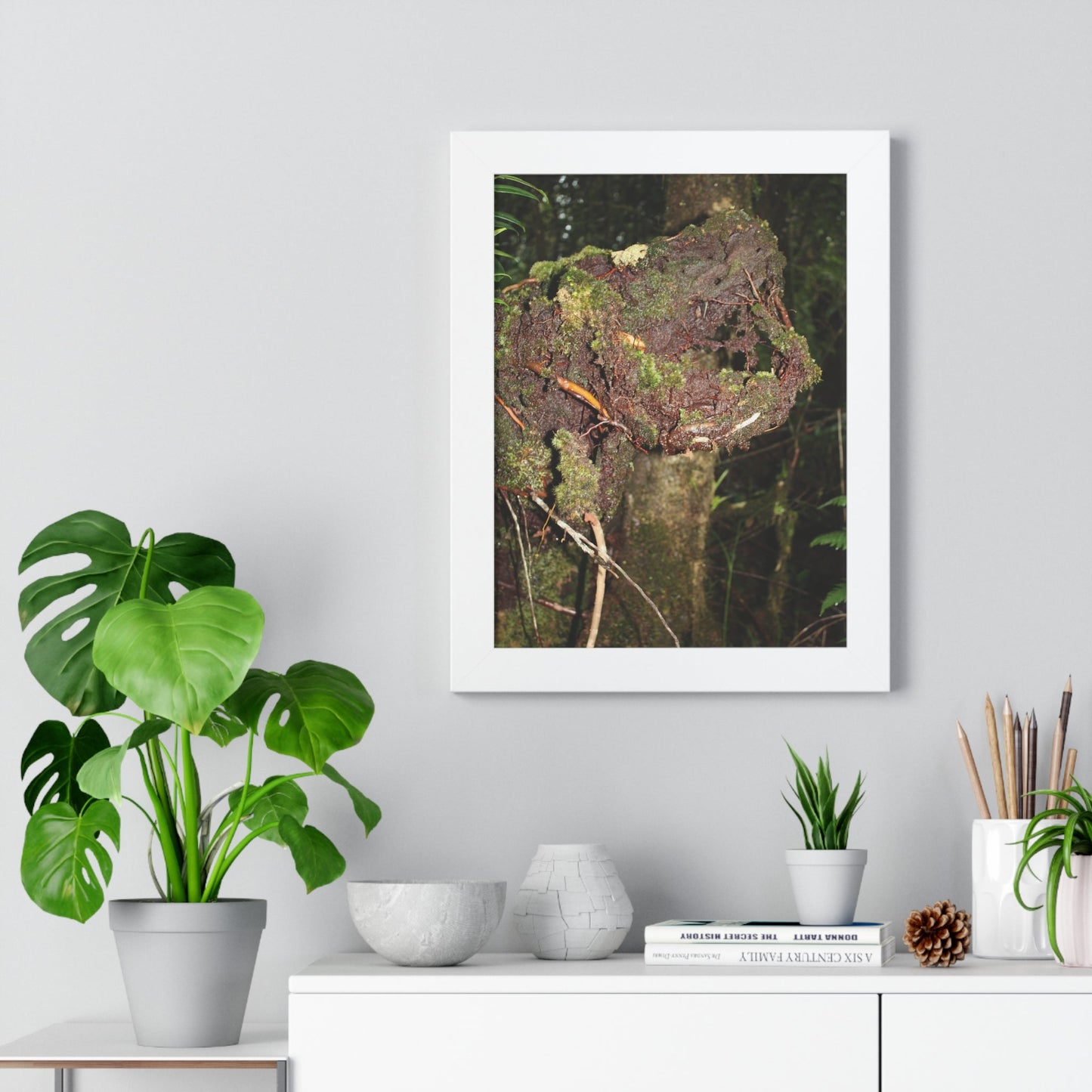 Rainforest Trails & Views - Gallery Canvas Wraps, Framed Vertical Poster - El Yunque National Forest - Puerto Rico - Tradewinds trail decomposing tree - Green Forest Home