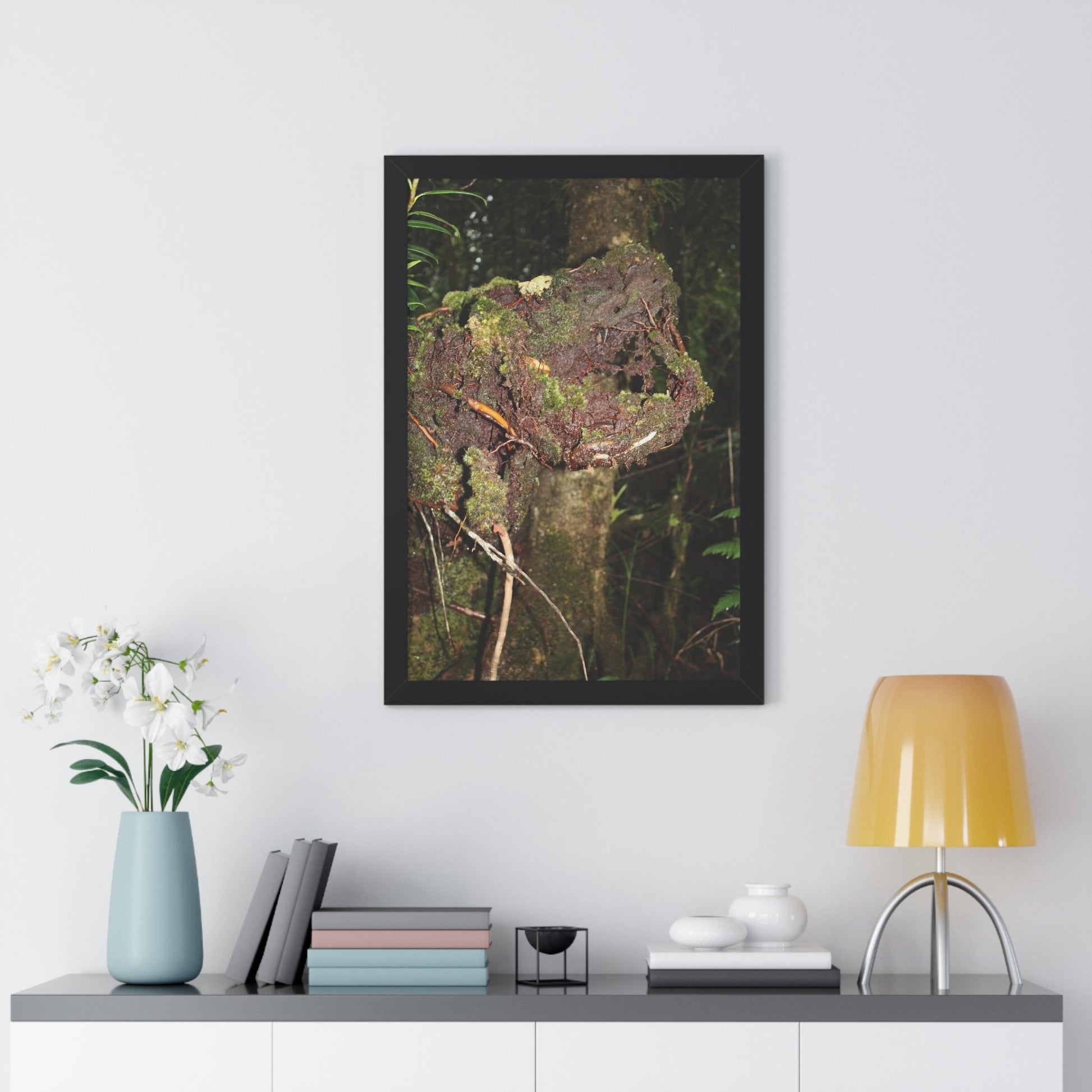 Rainforest Trails & Views - Gallery Canvas Wraps, Framed Vertical Poster - El Yunque National Forest - Puerto Rico - Tradewinds trail decomposing tree - Green Forest Home