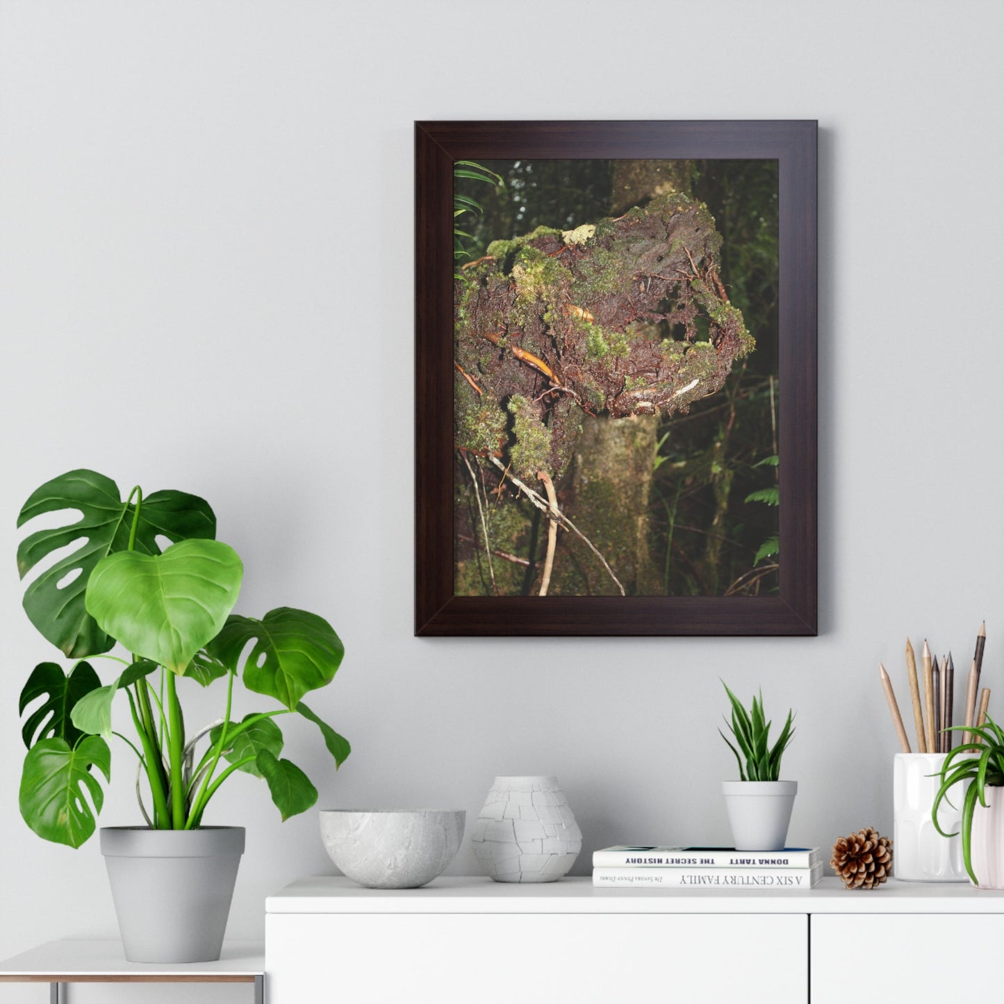 Rainforest Trails & Views - Gallery Canvas Wraps, Framed Vertical Poster - El Yunque National Forest - Puerto Rico - Tradewinds trail decomposing tree - Green Forest Home