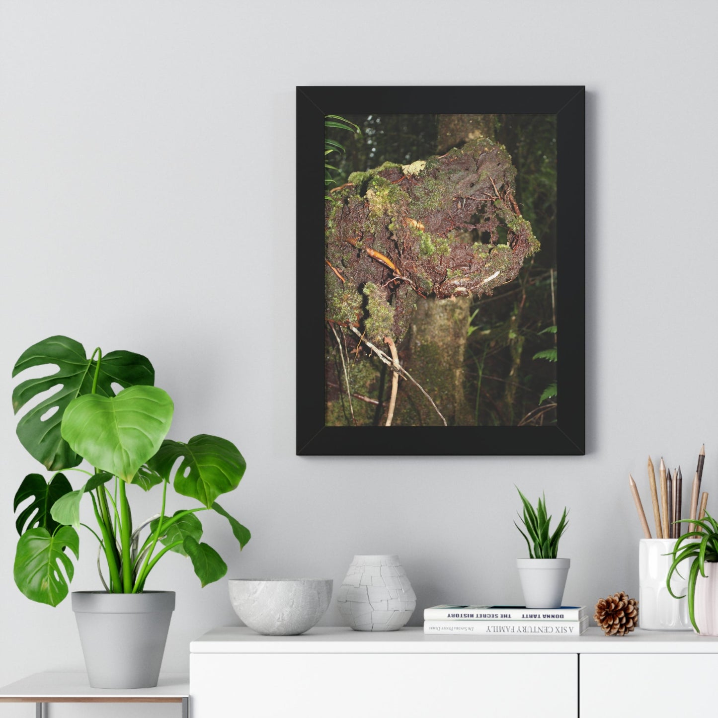 Rainforest Trails & Views - Gallery Canvas Wraps, Framed Vertical Poster - El Yunque National Forest - Puerto Rico - Tradewinds trail decomposing tree - Green Forest Home