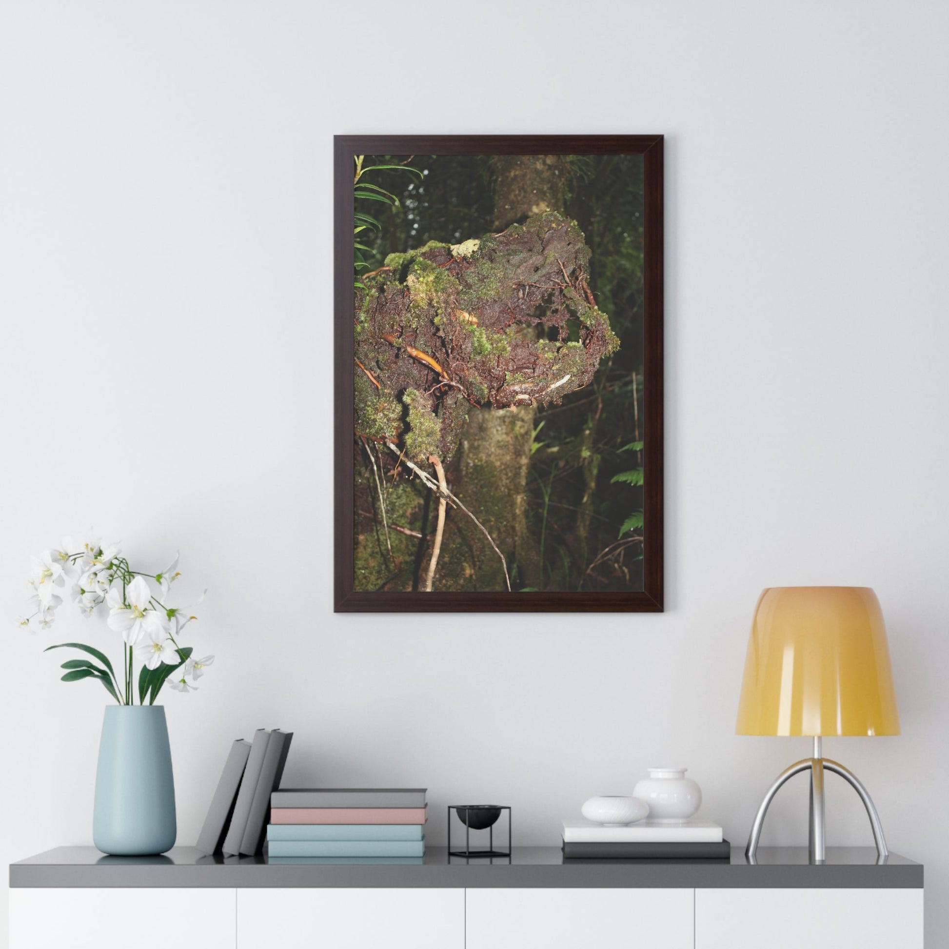 Rainforest Trails & Views - Gallery Canvas Wraps, Framed Vertical Poster - El Yunque National Forest - Puerto Rico - Tradewinds trail decomposing tree - Green Forest Home