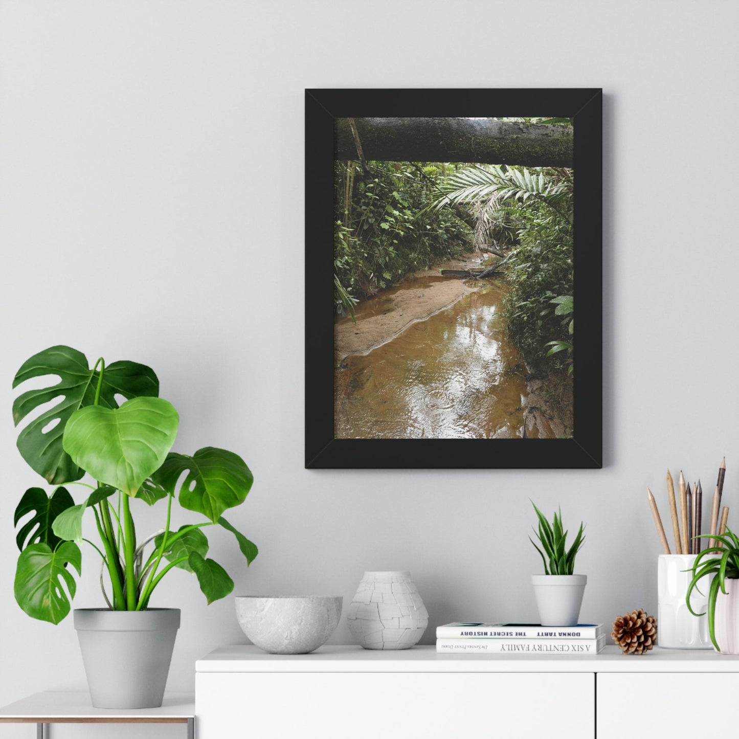 Rainforest Trails & Views - Gallery Canvas Wraps, Framed Vertical Poster - El Yunque National Forest - Puerto Rico -- Upper Rio Sabana River - Green Forest Home