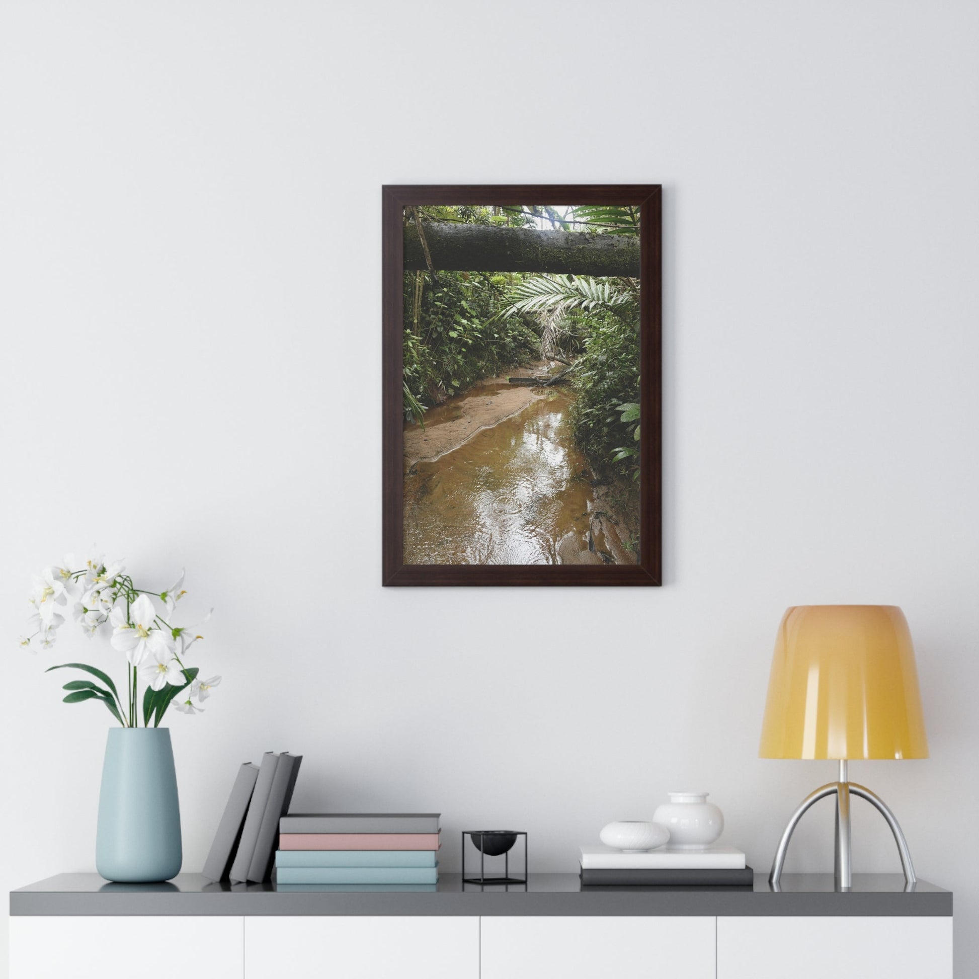 Rainforest Trails & Views - Gallery Canvas Wraps, Framed Vertical Poster - El Yunque National Forest - Puerto Rico -- Upper Rio Sabana River - Green Forest Home