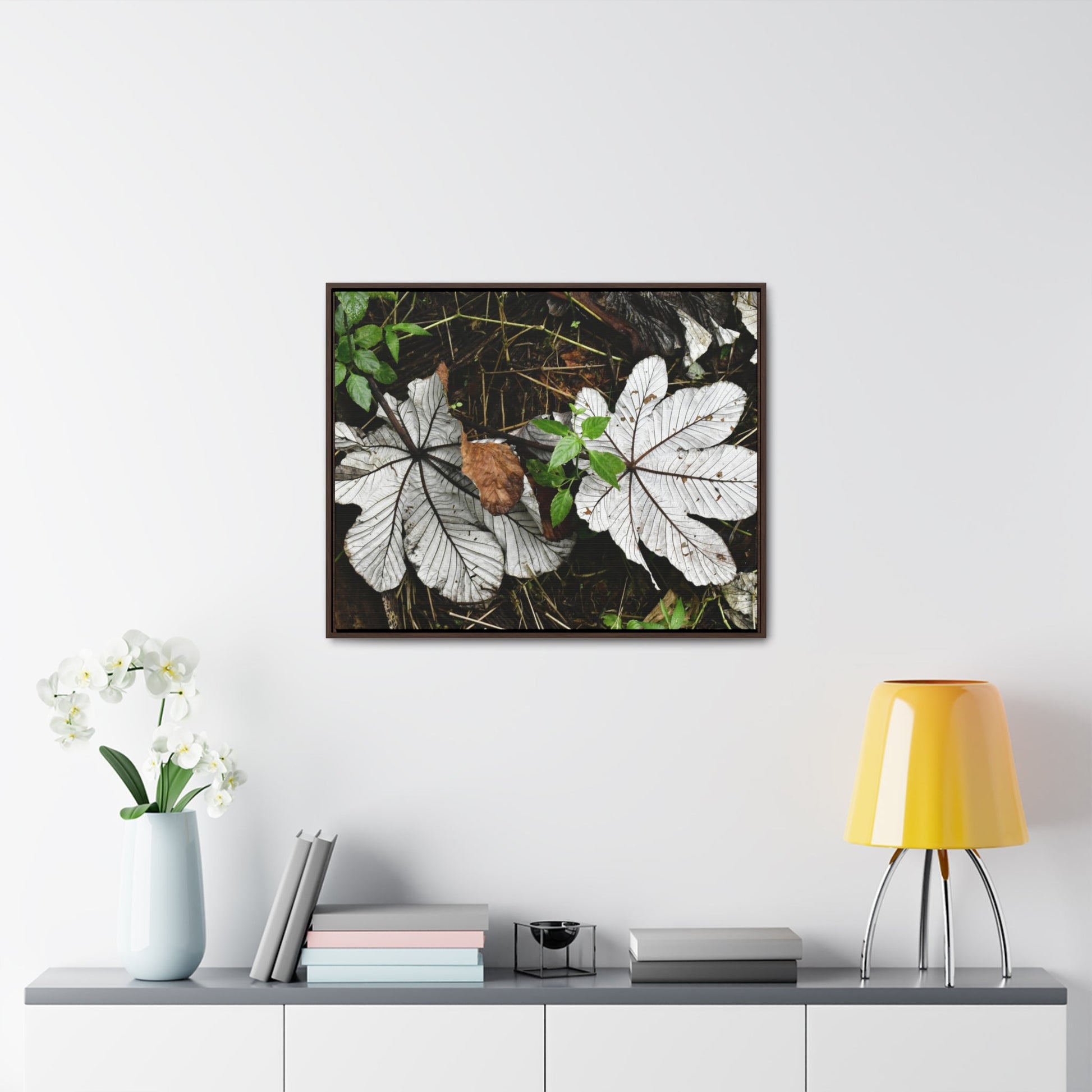 Rainforest Trails & Views - Gallery Canvas Wraps, Horizontal Frame - El Yunque National Forest - Puerto Rico - A decaying pair of Yagrumo leaves - which creates many patterns - Green Forest Home
