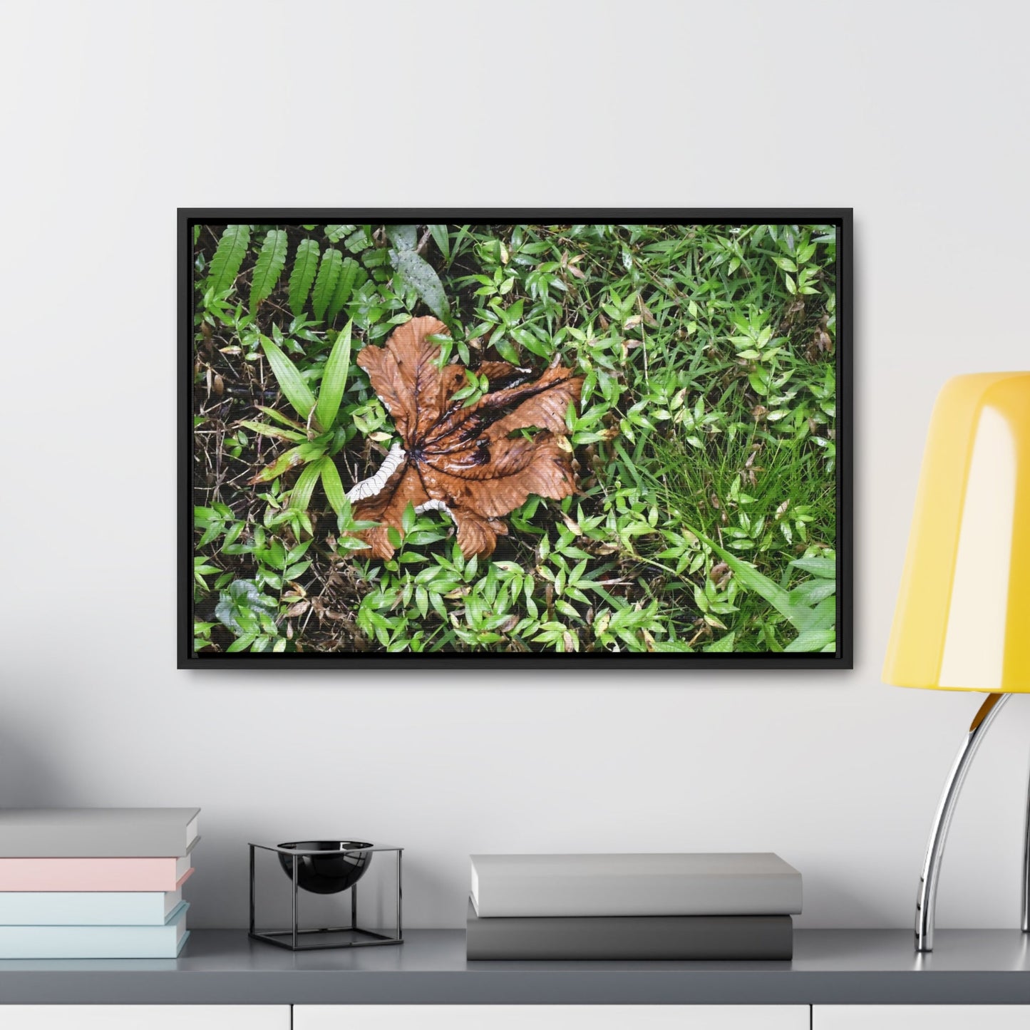 Rainforest Trails & Views - Gallery Canvas Wraps, Horizontal Frame - El Yunque National Forest - Puerto Rico - A decaying Yagrumo leaf - which creates many patterns - Green Forest Home