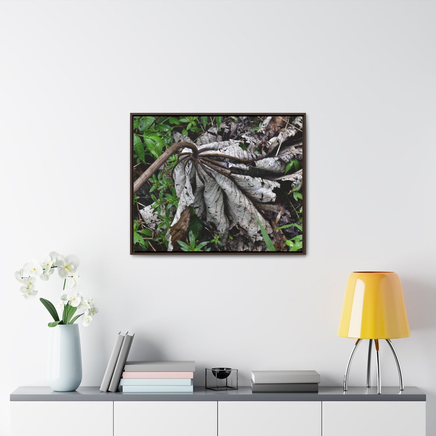Rainforest Trails & Views - Gallery Canvas Wraps, Horizontal Frame - El Yunque National Forest - Puerto Rico - A decaying Yagrumo leaf - which creates many patterns - Green Forest Home