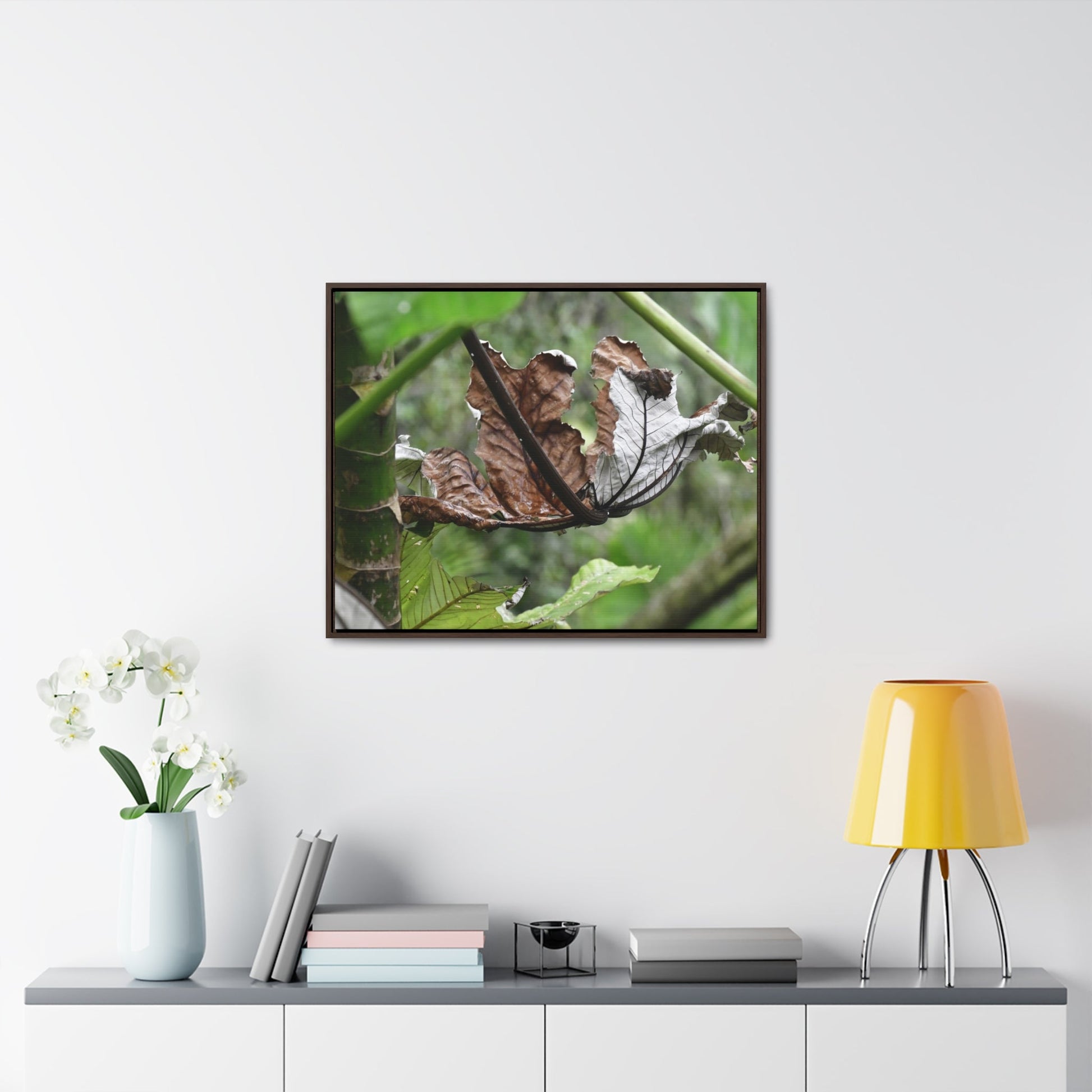 Rainforest Trails & Views - Gallery Canvas Wraps, Horizontal Frame - El Yunque National Forest - Puerto Rico - A decaying Yagrumo leaf - which creates many patterns - Green Forest Home