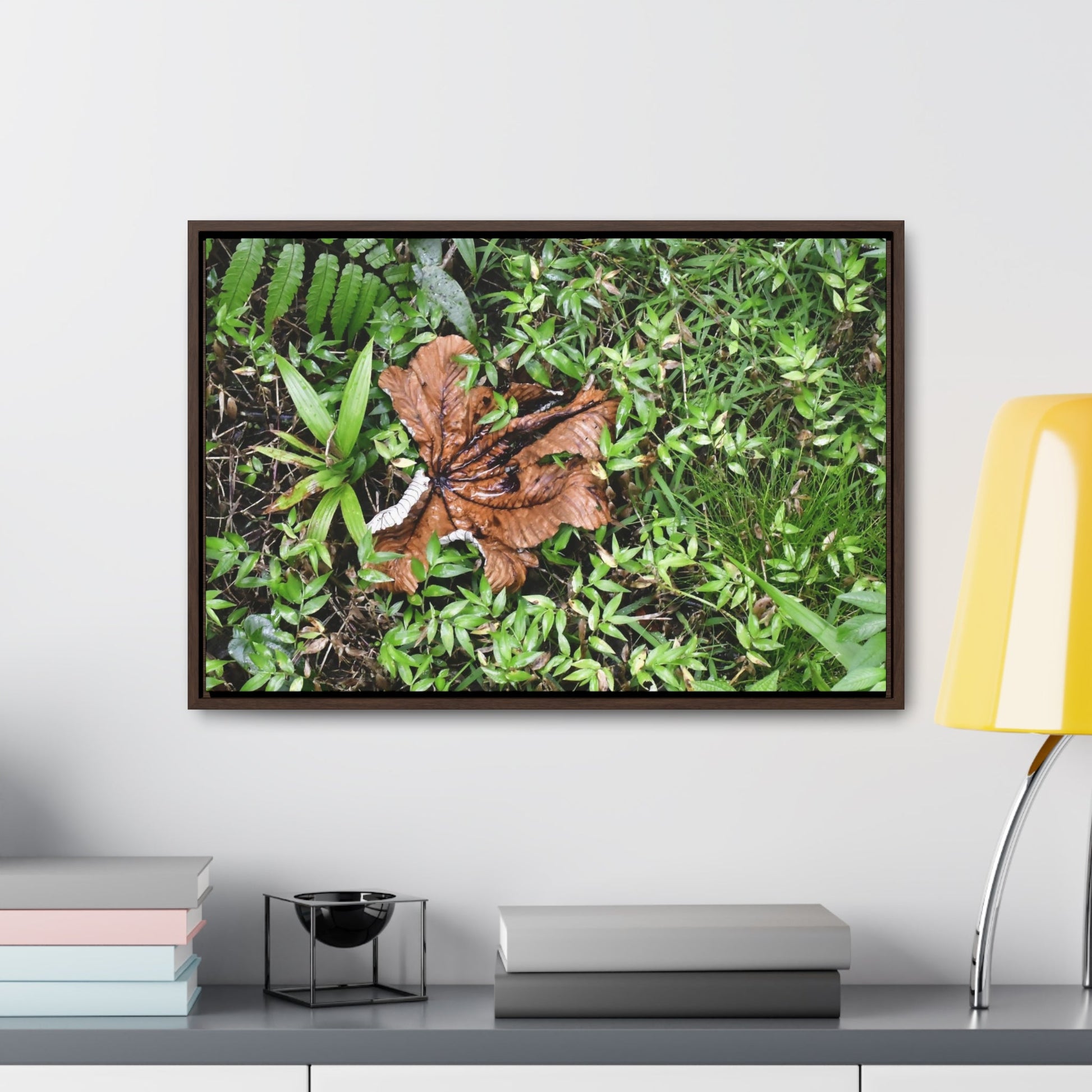 Rainforest Trails & Views - Gallery Canvas Wraps, Horizontal Frame - El Yunque National Forest - Puerto Rico - A decaying Yagrumo leaf - which creates many patterns - Green Forest Home