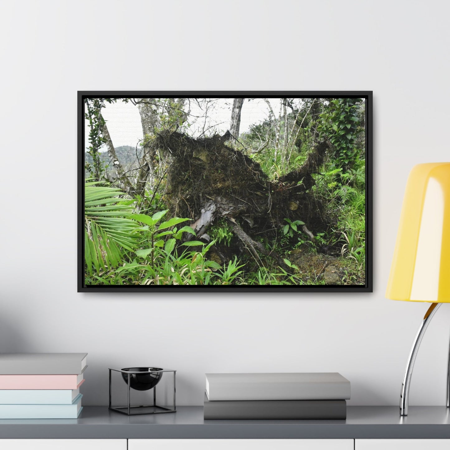 Rainforest Trails & Views - Gallery Canvas Wraps, Horizontal Frame - El Yunque National Forest - Puerto Rico - A tree uprooted by Hurricane Maria 140 MPH winds in Tradewinds Trail - Green Forest Home