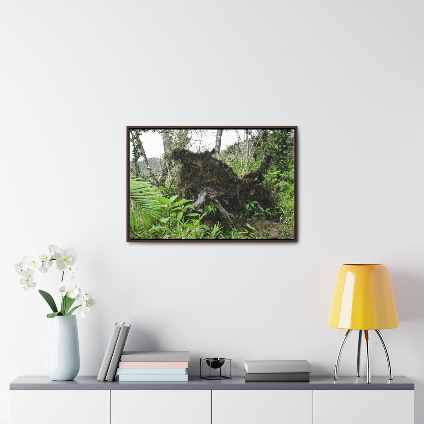 Rainforest Trails & Views - Gallery Canvas Wraps, Horizontal Frame - El Yunque National Forest - Puerto Rico - A tree uprooted by Hurricane Maria 140 MPH winds in Tradewinds Trail - Green Forest Home