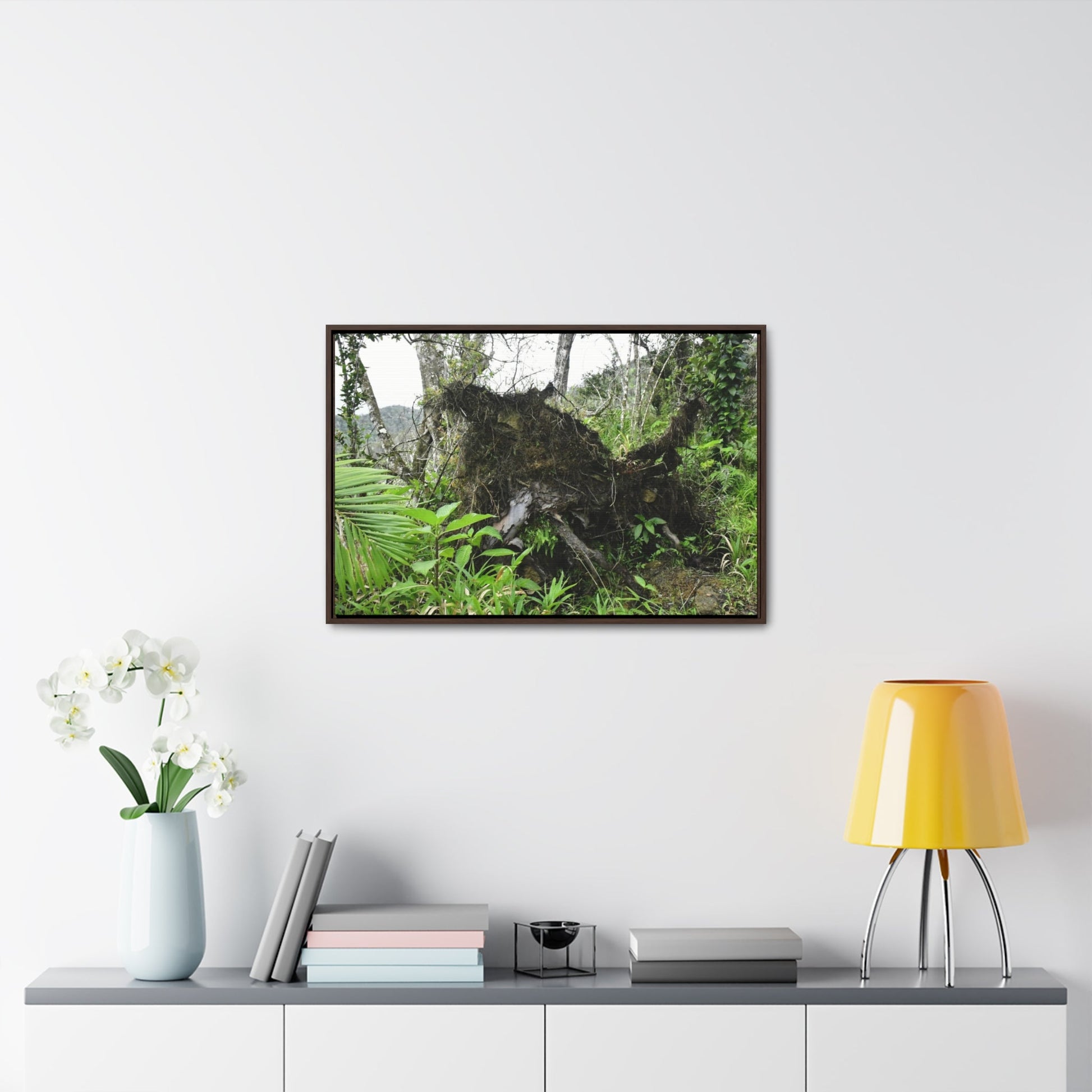 Rainforest Trails & Views - Gallery Canvas Wraps, Horizontal Frame - El Yunque National Forest - Puerto Rico - A tree uprooted by Hurricane Maria 140 MPH winds in Tradewinds Trail - Green Forest Home