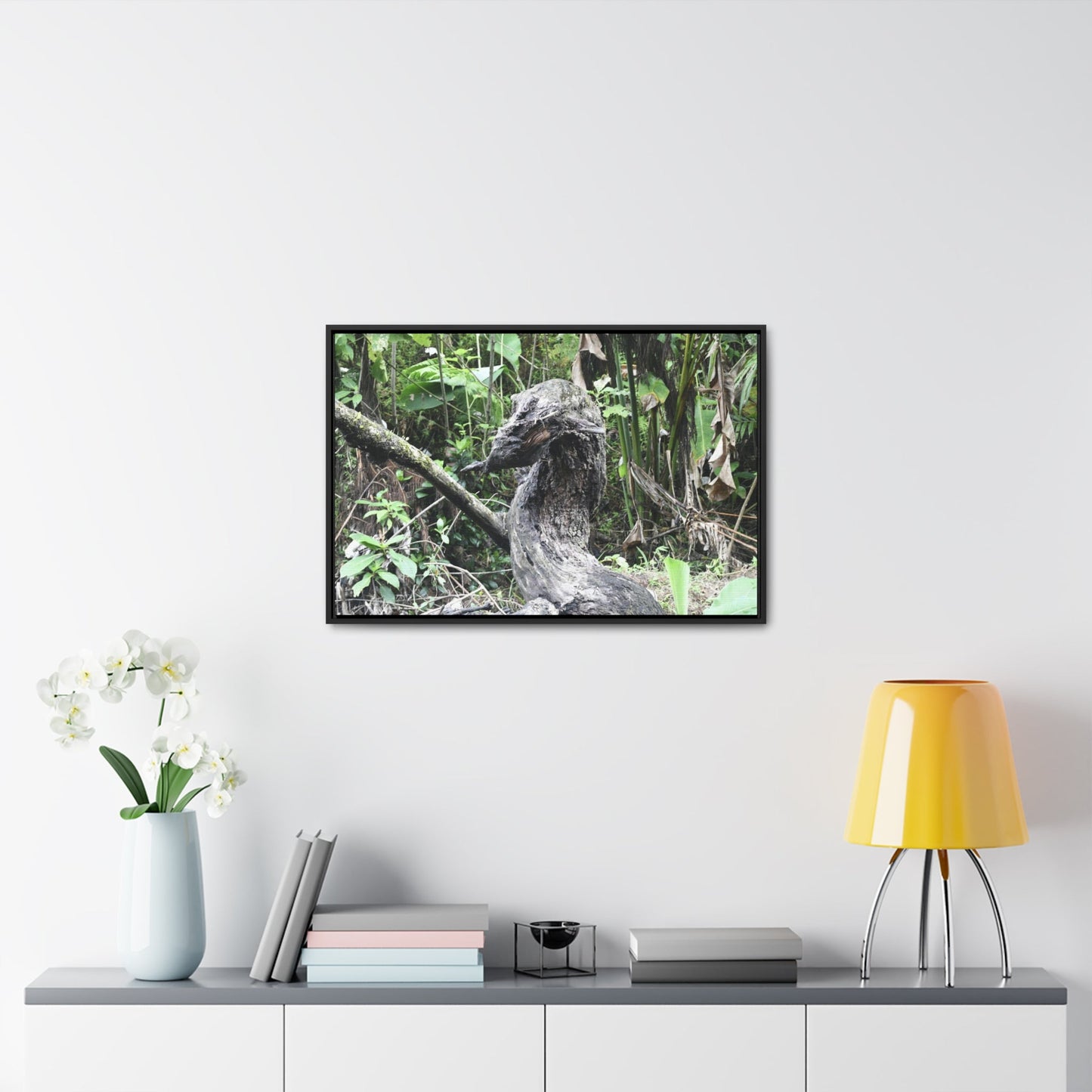 Rainforest Trails & Views - Gallery Canvas Wraps, Horizontal Frame - El Yunque National Forest - Puerto Rico - Awesome tropical flower - Formations of trunks in the Sabana river - Green Forest Home