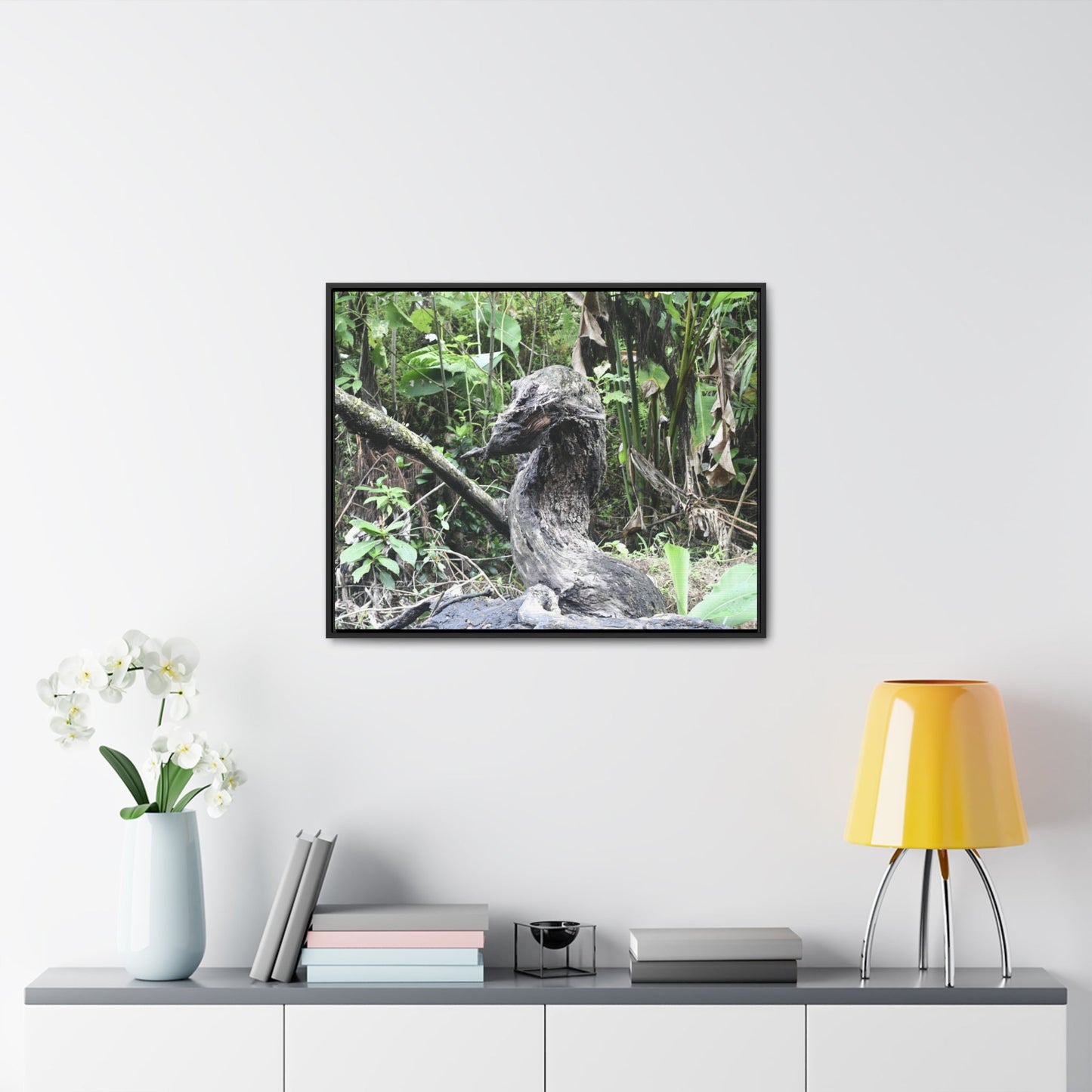 Rainforest Trails & Views - Gallery Canvas Wraps, Horizontal Frame - El Yunque National Forest - Puerto Rico - Awesome tropical flower - Formations of trunks in the Sabana river - Green Forest Home
