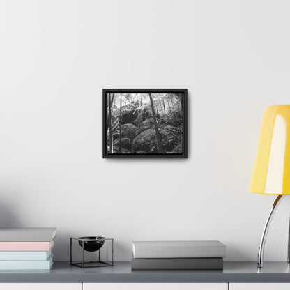 Rainforest Trails & Views - Gallery Canvas Wraps, Horizontal Frame - El Yunque National Forest - Puerto Rico - B&W Holy Spirit river huge boulders landslide - Green Forest Home