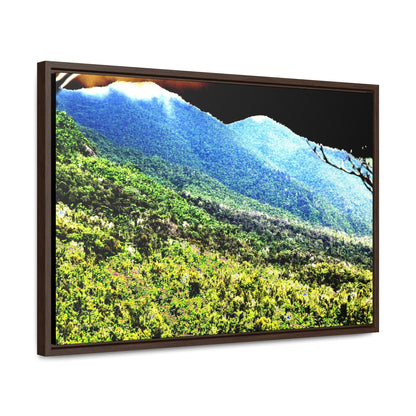 Rainforest Trails & Views - Gallery Canvas Wraps, Horizontal Frame - El Yunque National Forest - Puerto Rico - Color enhanced view of the foggy East Peak from PR 191 - Green Forest Home