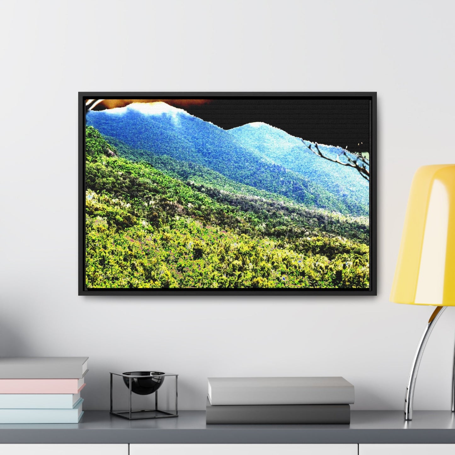 Rainforest Trails & Views - Gallery Canvas Wraps, Horizontal Frame - El Yunque National Forest - Puerto Rico - Color enhanced view of the foggy East Peak from PR 191 - Green Forest Home