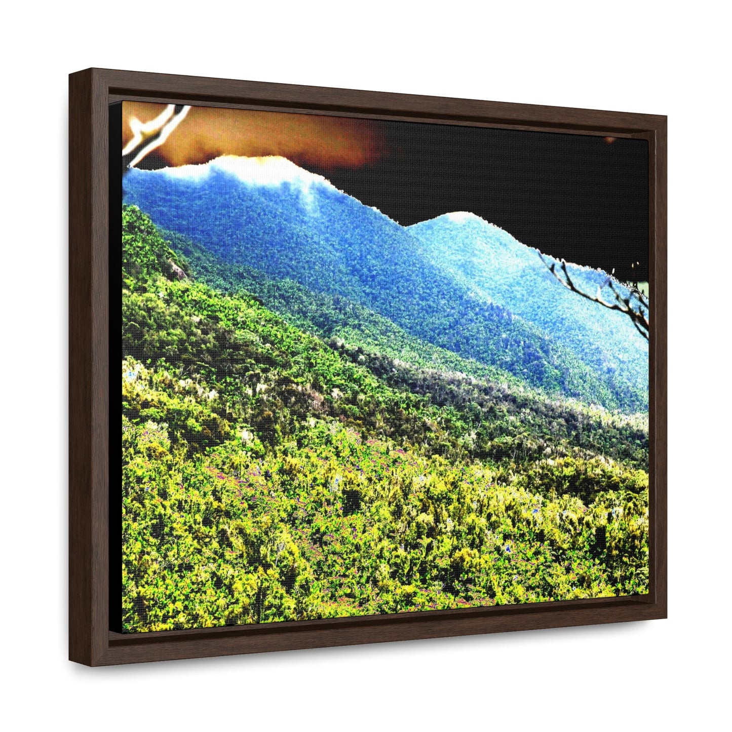 Rainforest Trails & Views - Gallery Canvas Wraps, Horizontal Frame - El Yunque National Forest - Puerto Rico - Color enhanced view of the foggy East Peak from PR 191 - Green Forest Home