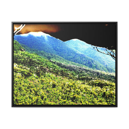 Rainforest Trails & Views - Gallery Canvas Wraps, Horizontal Frame - El Yunque National Forest - Puerto Rico - Color enhanced view of the foggy East Peak from PR 191 - Green Forest Home