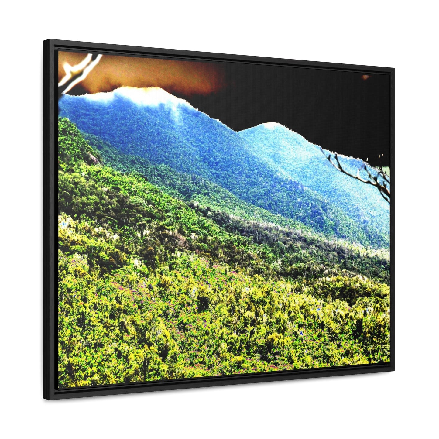 Rainforest Trails & Views - Gallery Canvas Wraps, Horizontal Frame - El Yunque National Forest - Puerto Rico - Color enhanced view of the foggy East Peak from PR 191 - Green Forest Home