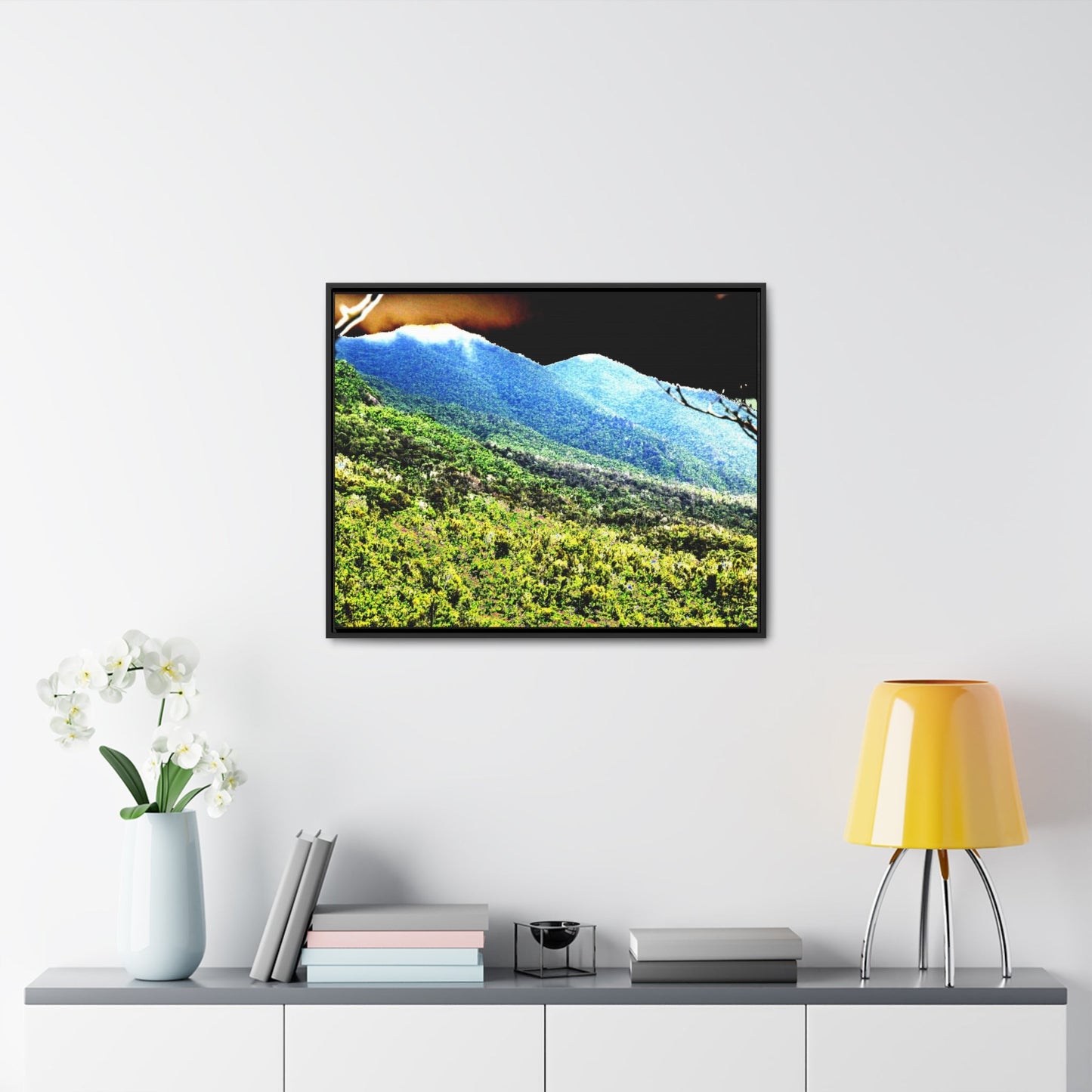 Rainforest Trails & Views - Gallery Canvas Wraps, Horizontal Frame - El Yunque National Forest - Puerto Rico - Color enhanced view of the foggy East Peak from PR 191 - Green Forest Home