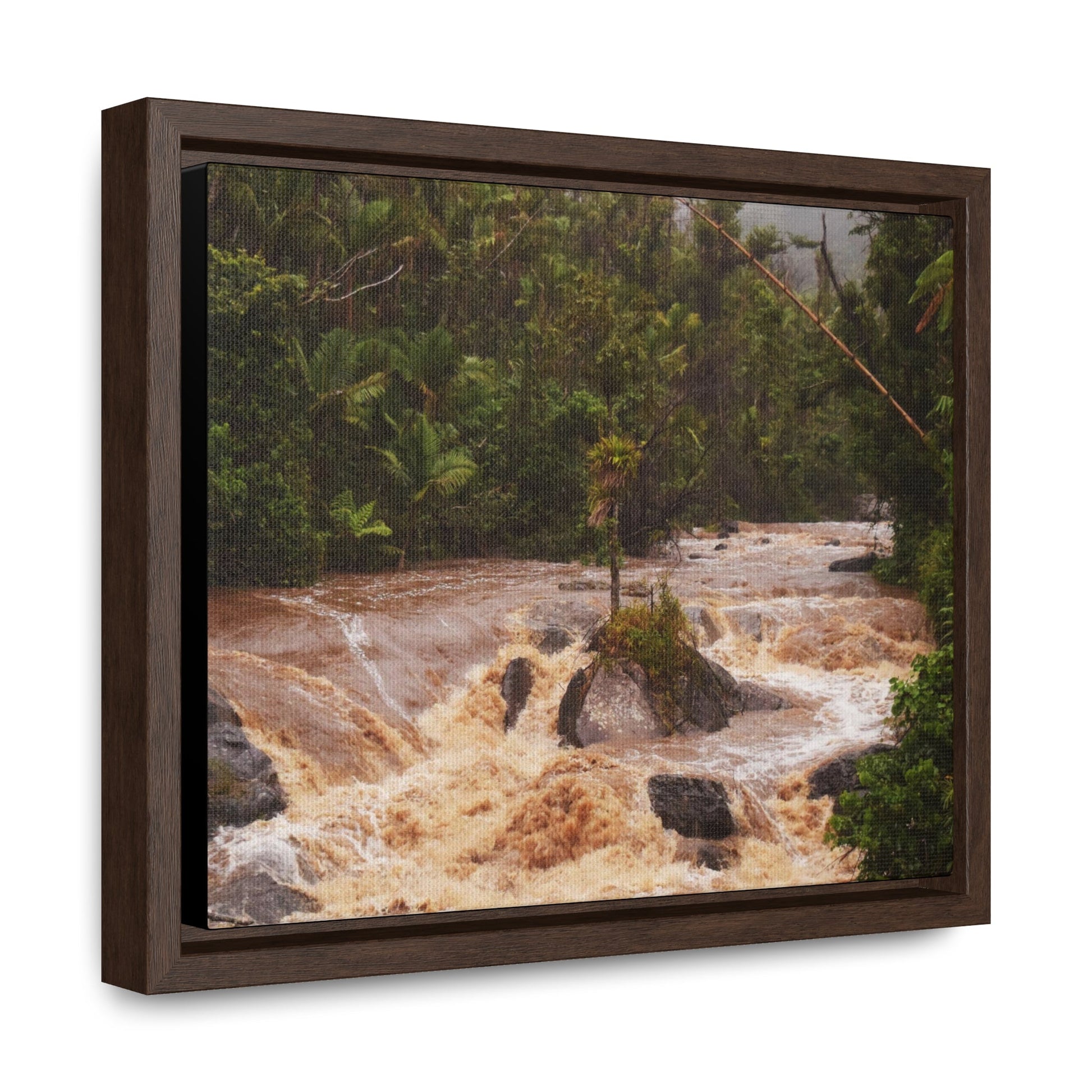 Rainforest Trails & Views - Gallery Canvas Wraps, Horizontal Frame - El Yunque National Forest - Puerto Rico - Flooded Rio Sabana River - Green Forest Home