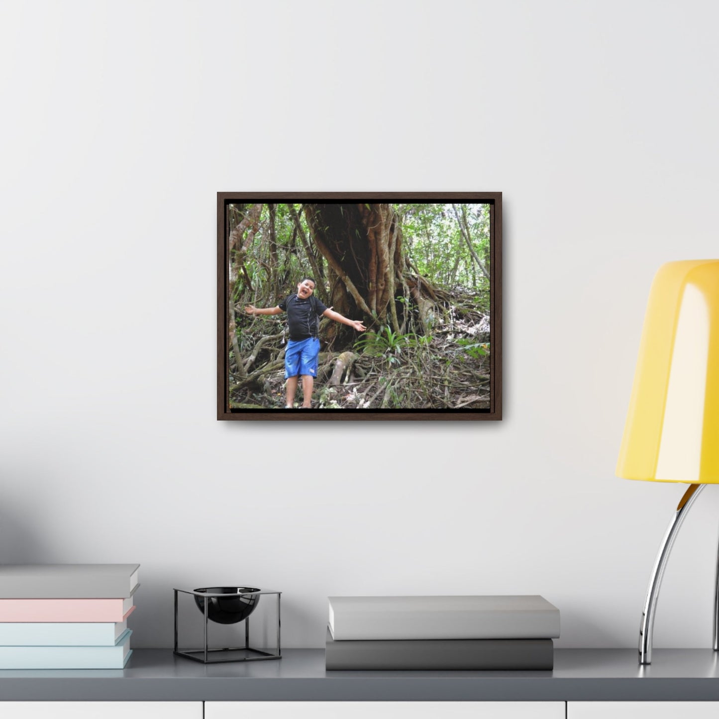 Rainforest Trails & Views - Gallery Canvas Wraps, Horizontal Frame - El Yunque National Forest - Puerto Rico - Jose next to Holy Spirit river huge Red Tree - Green Forest Home