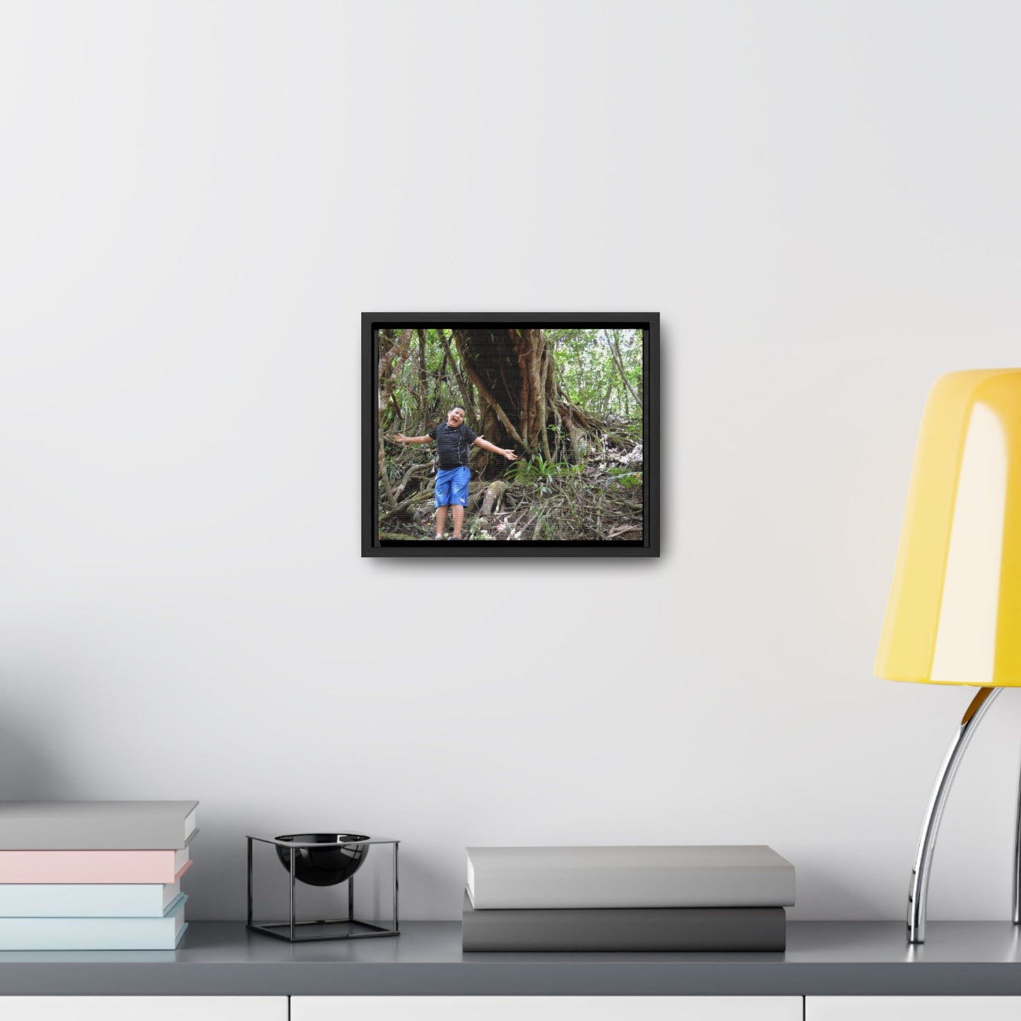 Rainforest Trails & Views - Gallery Canvas Wraps, Horizontal Frame - El Yunque National Forest - Puerto Rico - Jose next to Holy Spirit river huge Red Tree - Green Forest Home