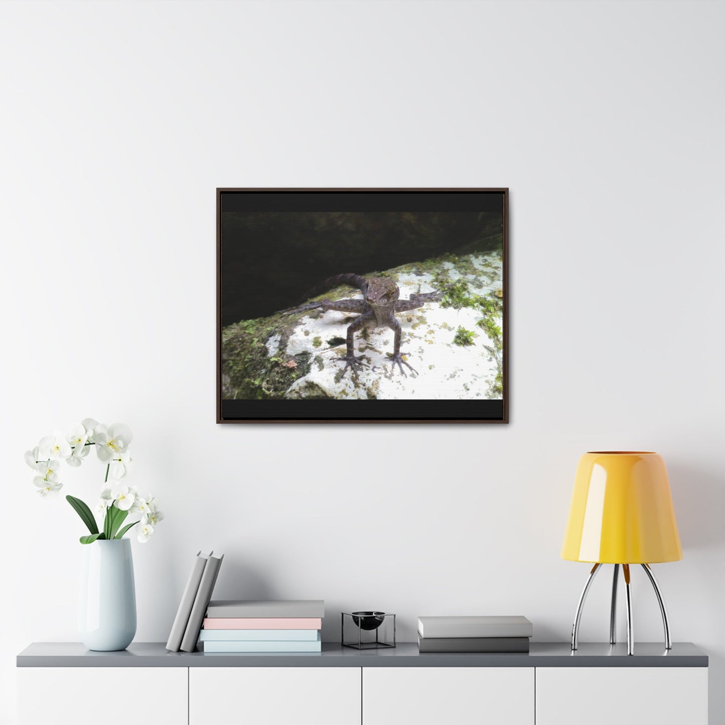 Rainforest Trails & Views - Gallery Canvas Wraps, Horizontal Frame - El Yunque National Forest - Puerto Rico - Lizard in readyness - Green Forest Home