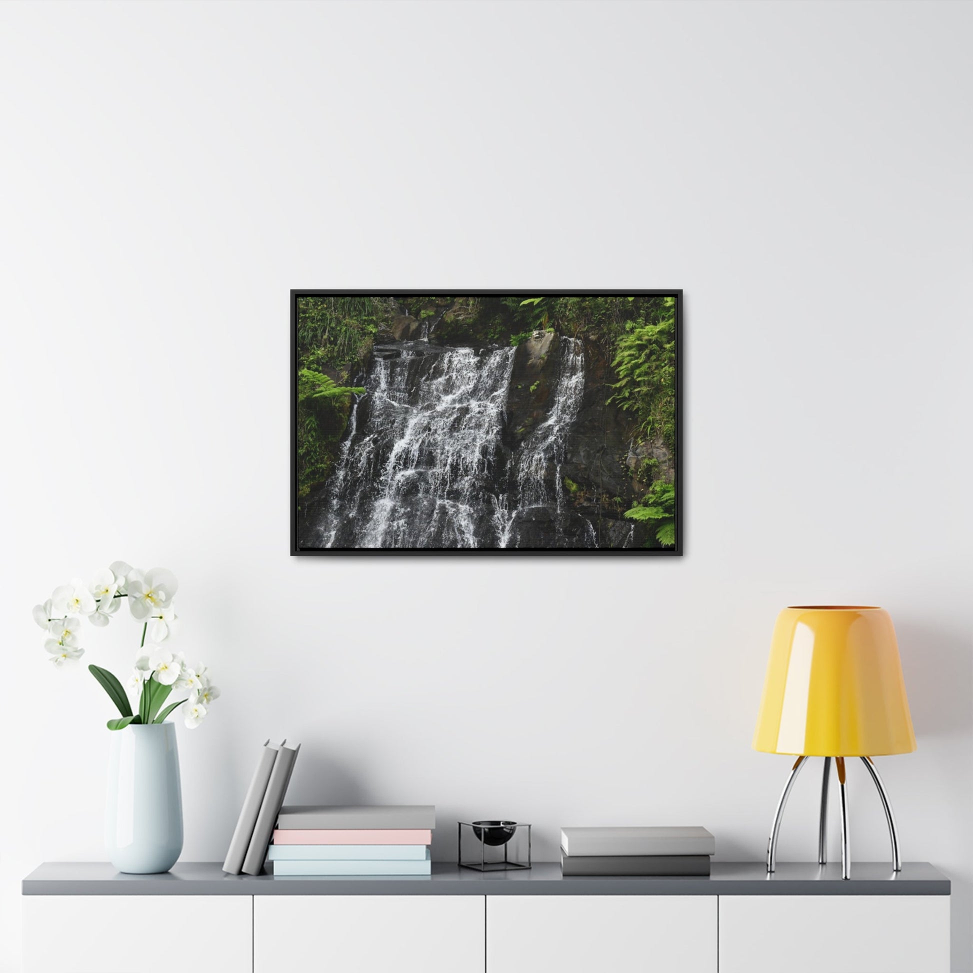Rainforest Trails & Views - Gallery Canvas Wraps, Horizontal Frame - El Yunque National Forest - Puerto Rico - Nikon Telephoto view of the upper La Coca Falls - Green Forest Home