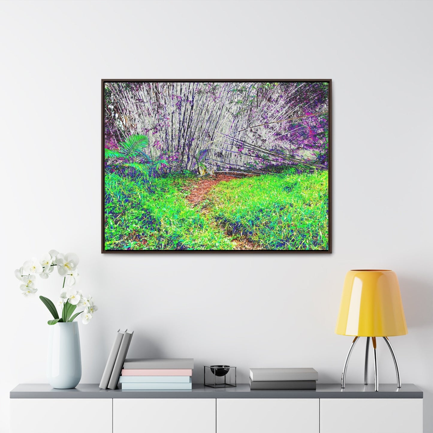 Rainforest Trails & Views - Gallery Canvas Wraps, Horizontal Frame - El Yunque National Forest - Puerto Rico - Path in camping zone near peaks - Color Enhanced - Green Forest Home