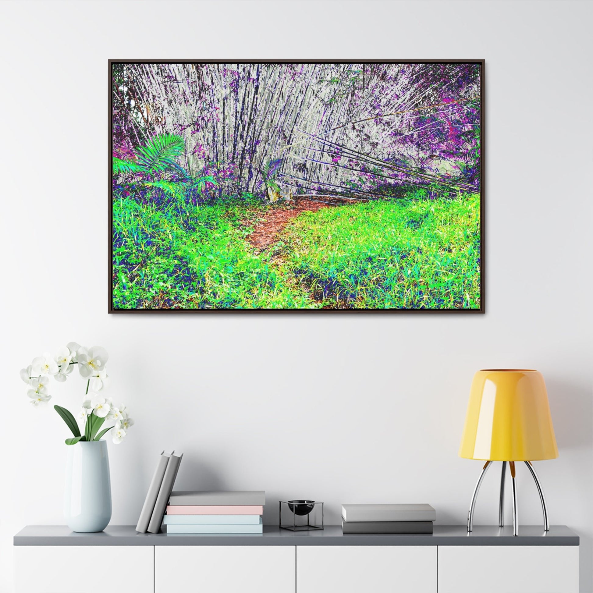 Rainforest Trails & Views - Gallery Canvas Wraps, Horizontal Frame - El Yunque National Forest - Puerto Rico - Path in camping zone near peaks - Color Enhanced - Green Forest Home