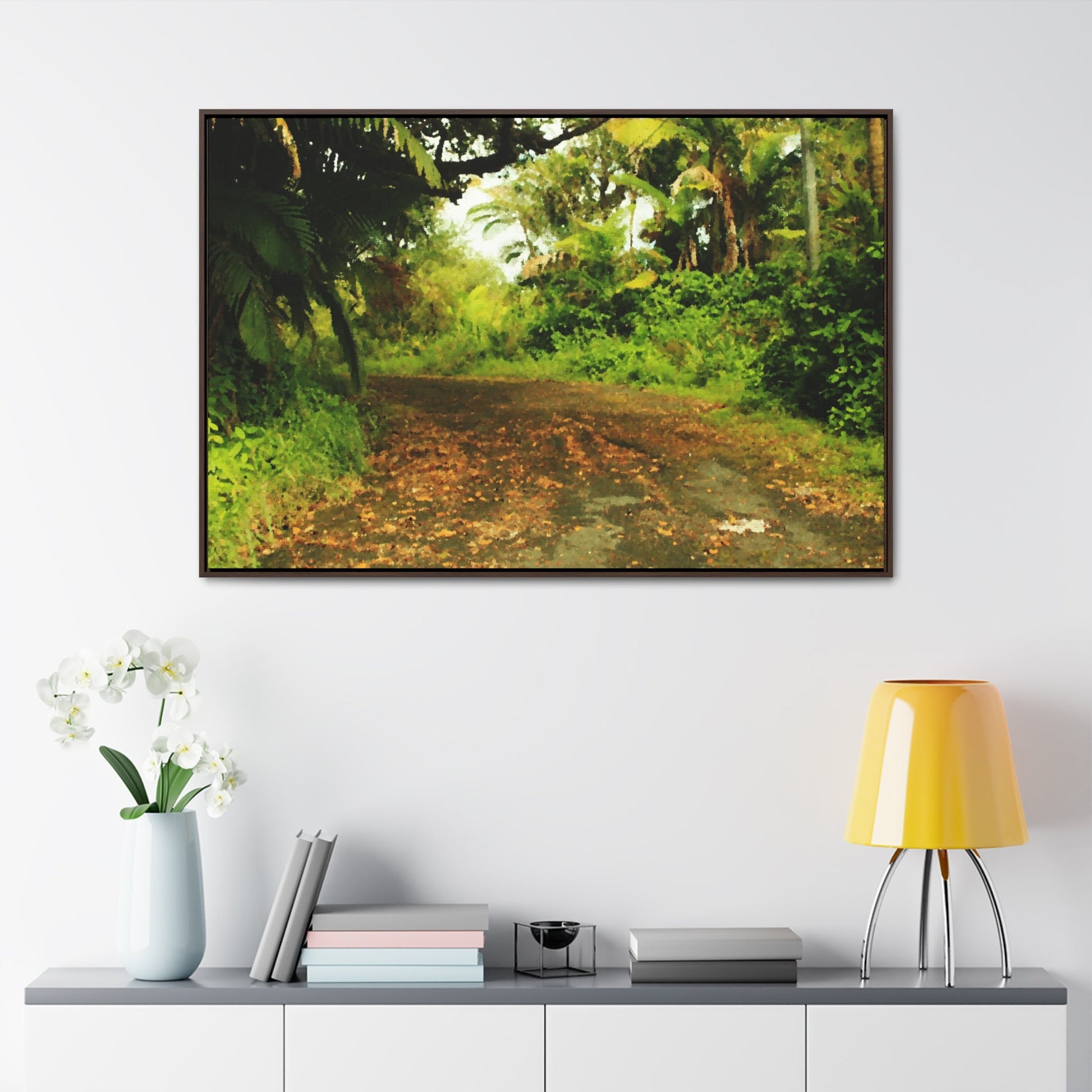 Rainforest Trails & Views - Gallery Canvas Wraps, Horizontal Frame - El Yunque National Forest - Puerto Rico - PR 191 Closed road - paint effect - Green Forest Home