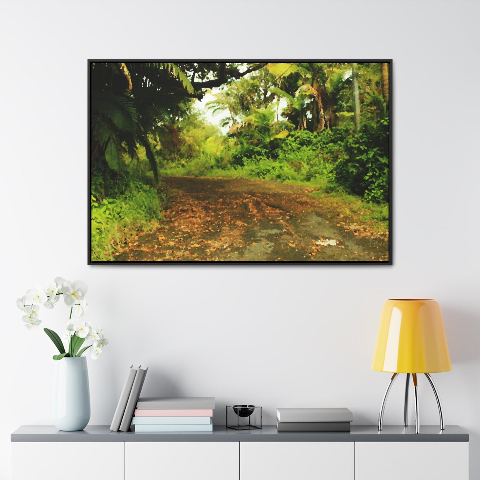 Rainforest Trails & Views - Gallery Canvas Wraps, Horizontal Frame - El Yunque National Forest - Puerto Rico - PR 191 Closed road - paint effect - Green Forest Home