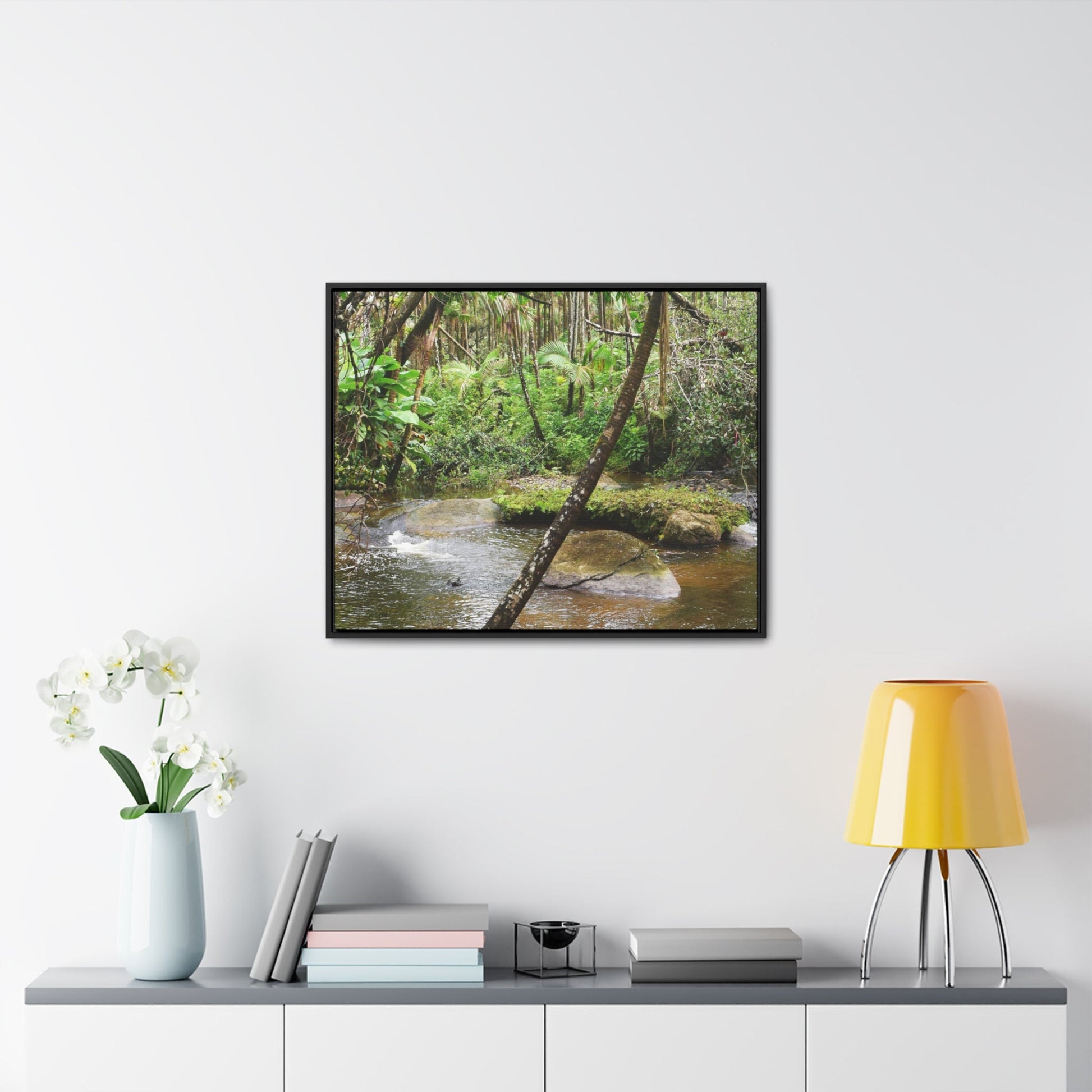 Rainforest Trails & Views - Gallery Canvas Wraps, Horizontal Frame - El Yunque National Forest - Puerto Rico - Rio Sabana hidden pond closeup - Green Forest Home