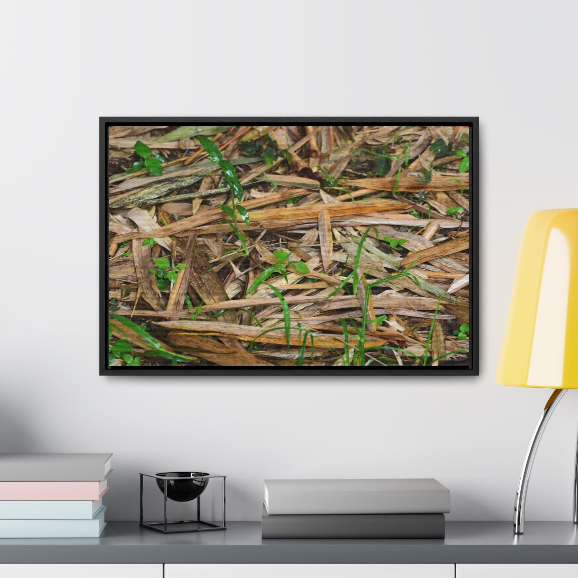 Rainforest Trails & Views - Gallery Canvas Wraps, Horizontal Frame - El Yunque National Forest - Puerto Rico - Rio Sabana trail - Bamboo leaves on the ground - Green Forest Home