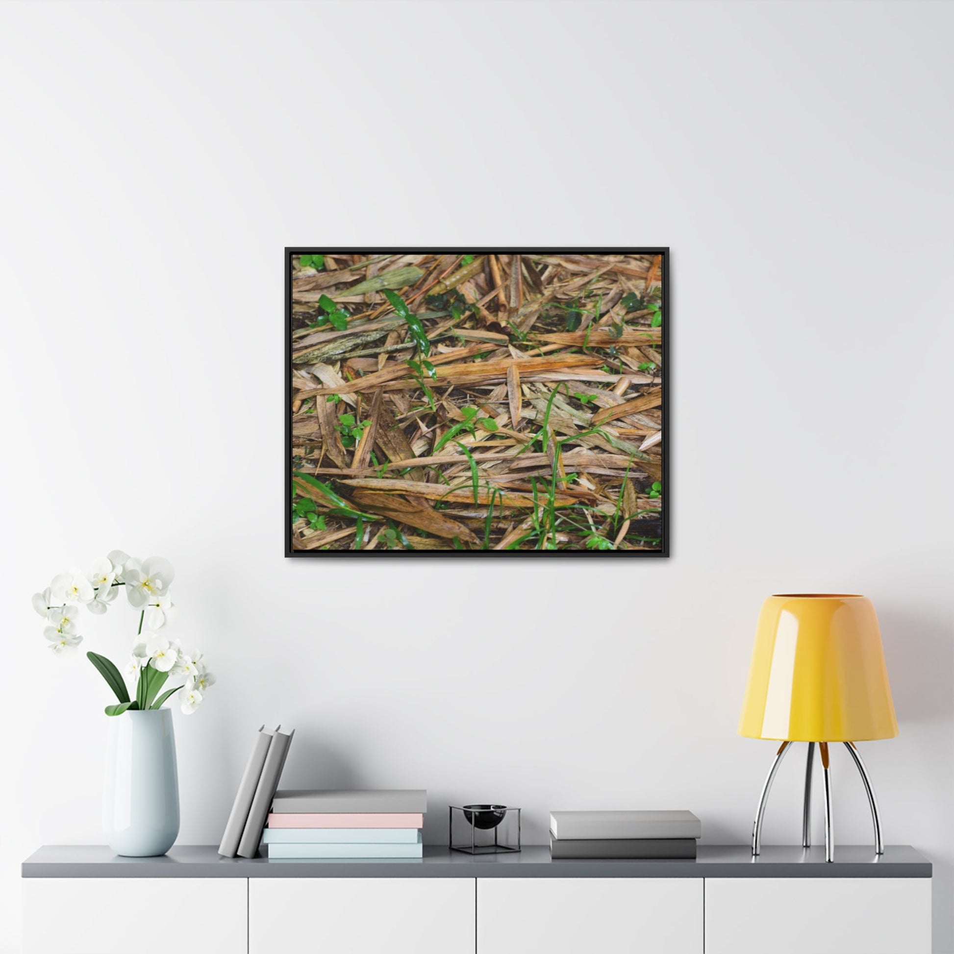 Rainforest Trails & Views - Gallery Canvas Wraps, Horizontal Frame - El Yunque National Forest - Puerto Rico - Rio Sabana trail - Bamboo leaves on the ground - Green Forest Home