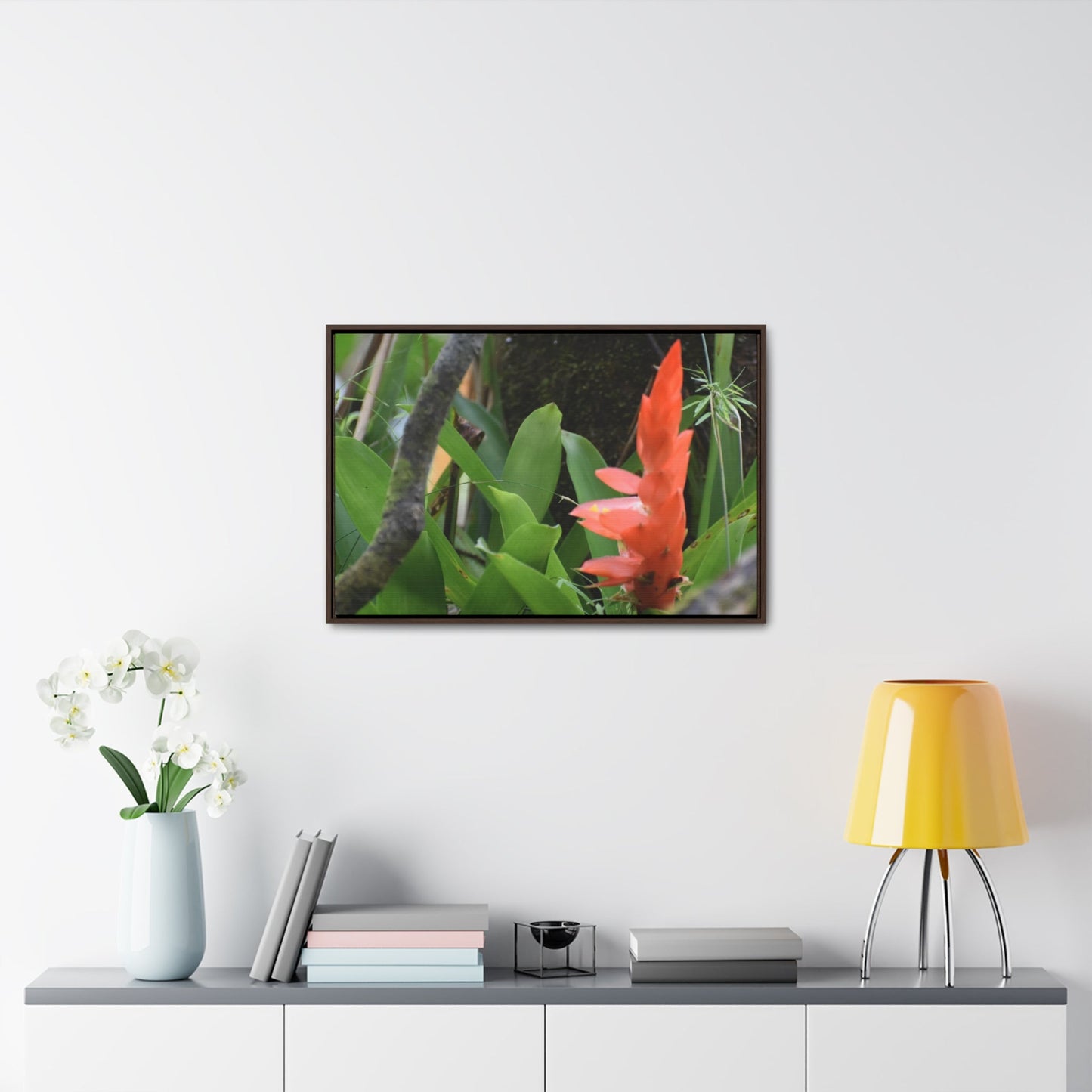 Rainforest Trails & Views - Gallery Canvas Wraps, Horizontal Frame - El Yunque National Forest - Puerto Rico - Rio Sabana trail bromeliad in flower - Green Forest Home