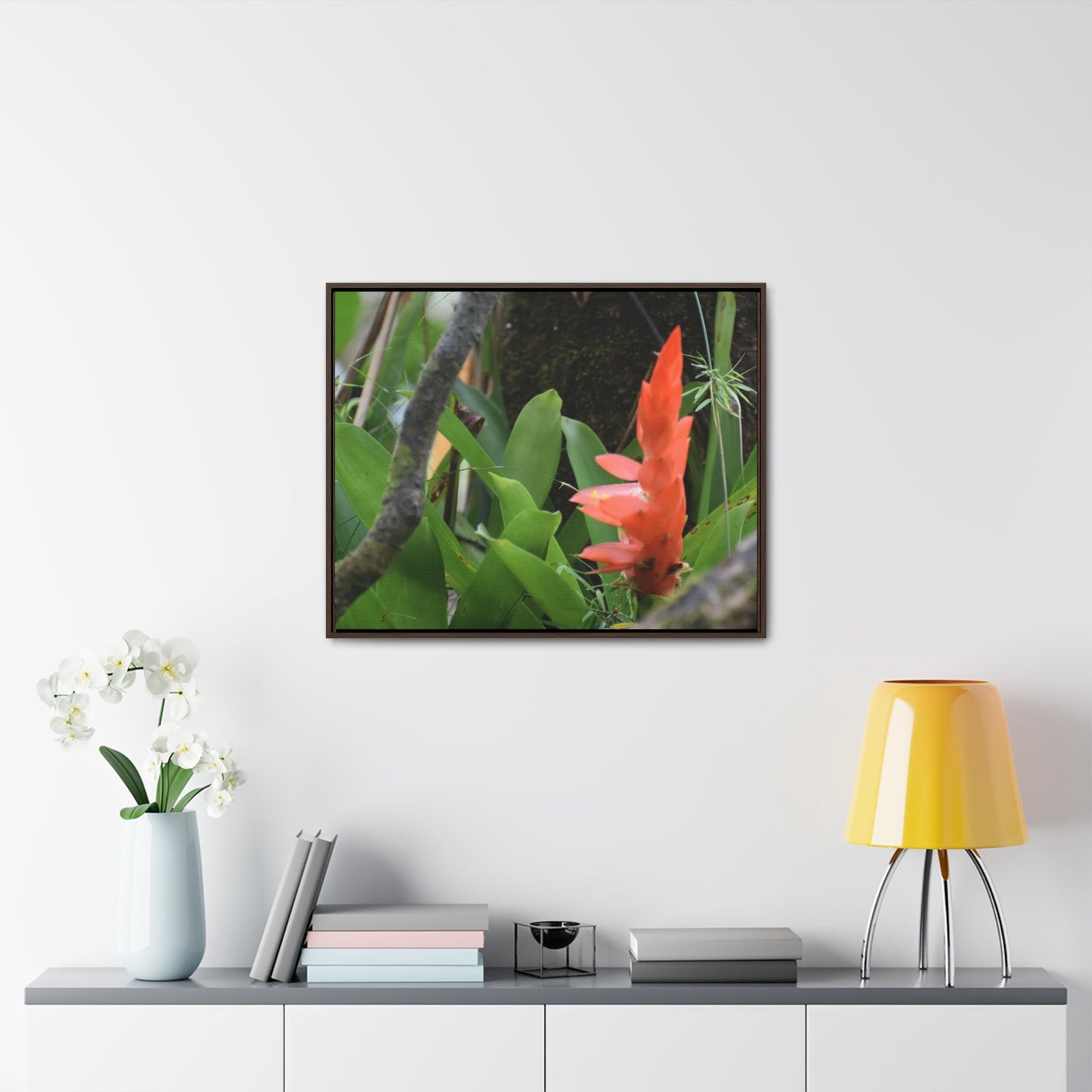 Rainforest Trails & Views - Gallery Canvas Wraps, Horizontal Frame - El Yunque National Forest - Puerto Rico - Rio Sabana trail bromeliad in flower - Green Forest Home