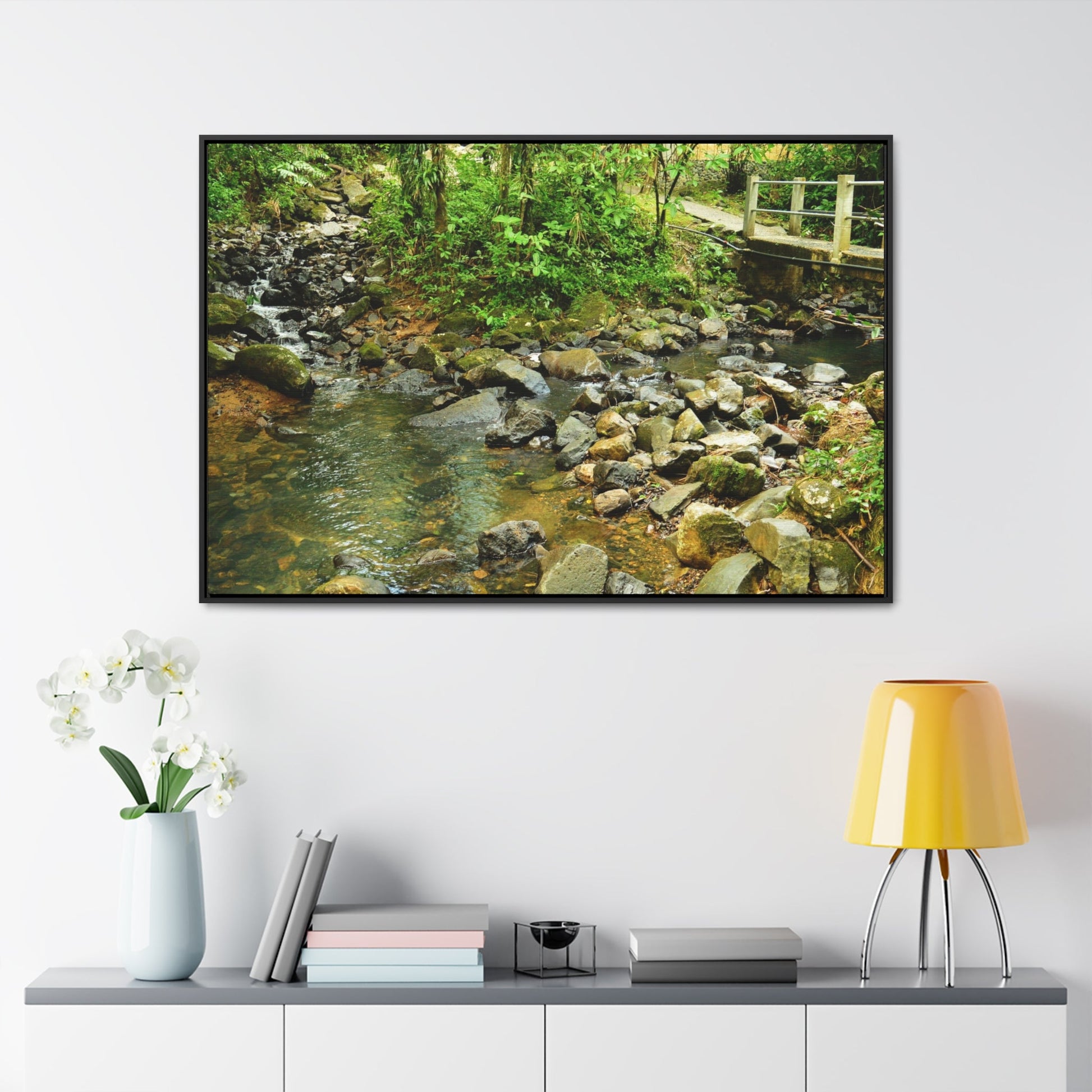 Rainforest Trails & Views - Gallery Canvas Wraps, Horizontal Frame - El Yunque National Forest - Puerto Rico - The Famous La Mina Trail & River - Green Forest Home