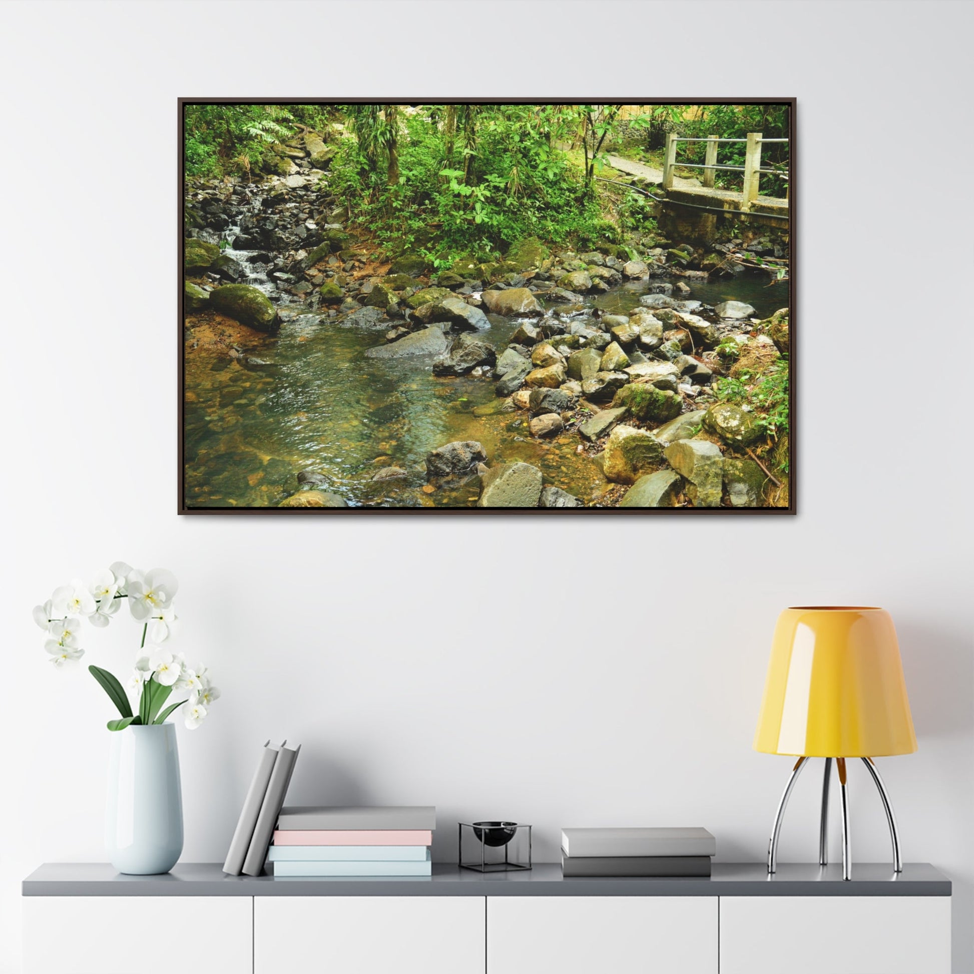 Rainforest Trails & Views - Gallery Canvas Wraps, Horizontal Frame - El Yunque National Forest - Puerto Rico - The Famous La Mina Trail & River - Green Forest Home