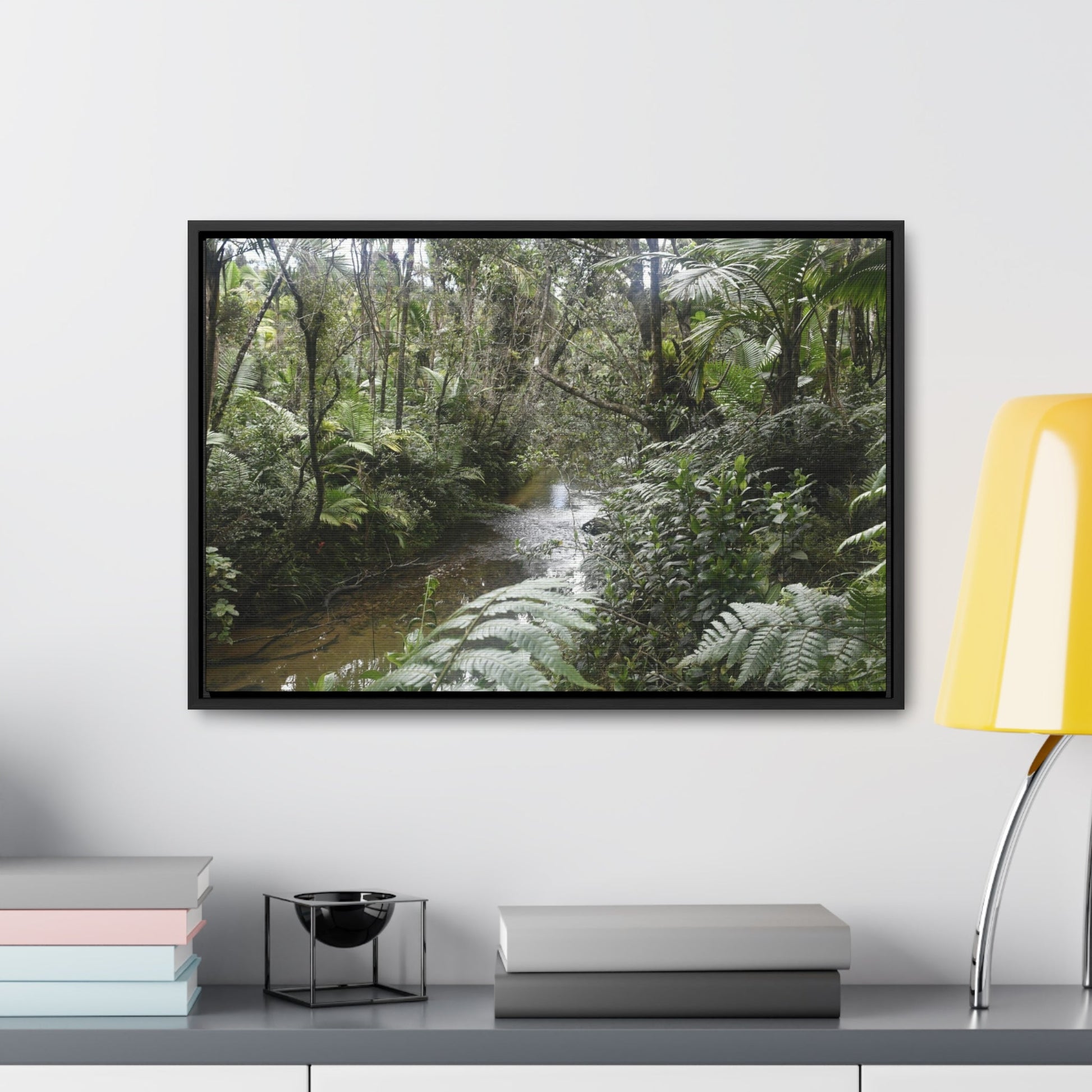 Rainforest Trails & Views - Gallery Canvas Wraps, Horizontal Frame - El Yunque National Forest - Puerto Rico - The pristine upper Rio Sabana river in the dense forest - Green Forest Home