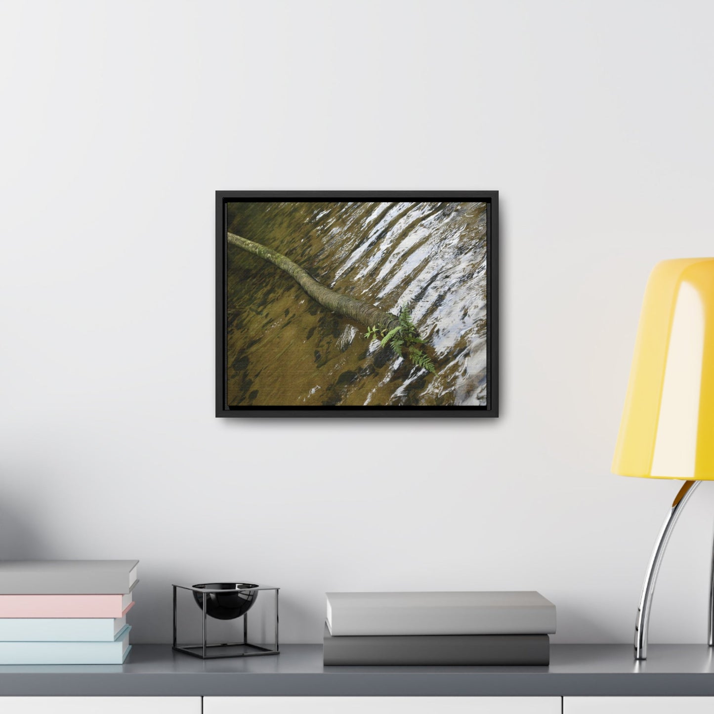 Rainforest Trails & Views - Gallery Canvas Wraps, Horizontal Frame - El Yunque National Forest - Puerto Rico - The pristine upper Rio Sabana river with a boulder with a micro-forest - Green Forest Home