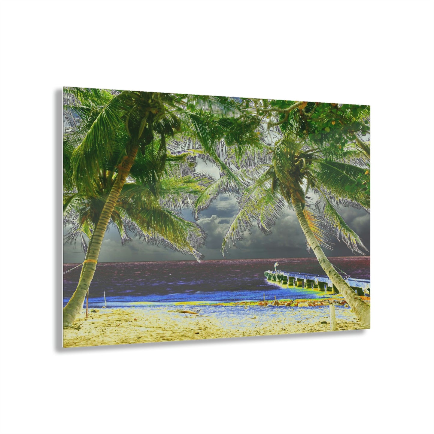 Stunning US Made Acrylic Prints - Coconut Palms Frame a View in Mona Island and Pier - Puerto Rico - Best Home Decor Ideas* - Green Forest Home