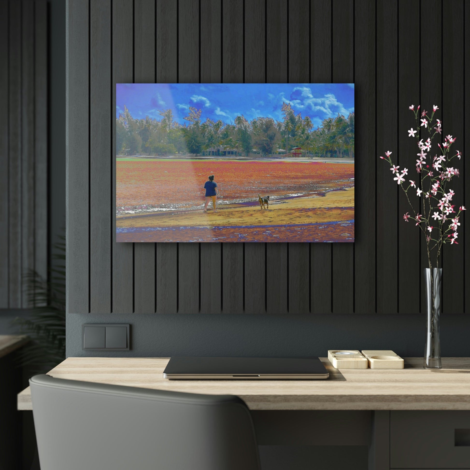 Stunning US Made Acrylic Prints - Girl with Dog - Luquillo Beach - Puerto Rico - Best Home Decor Ideas* - Green Forest Home