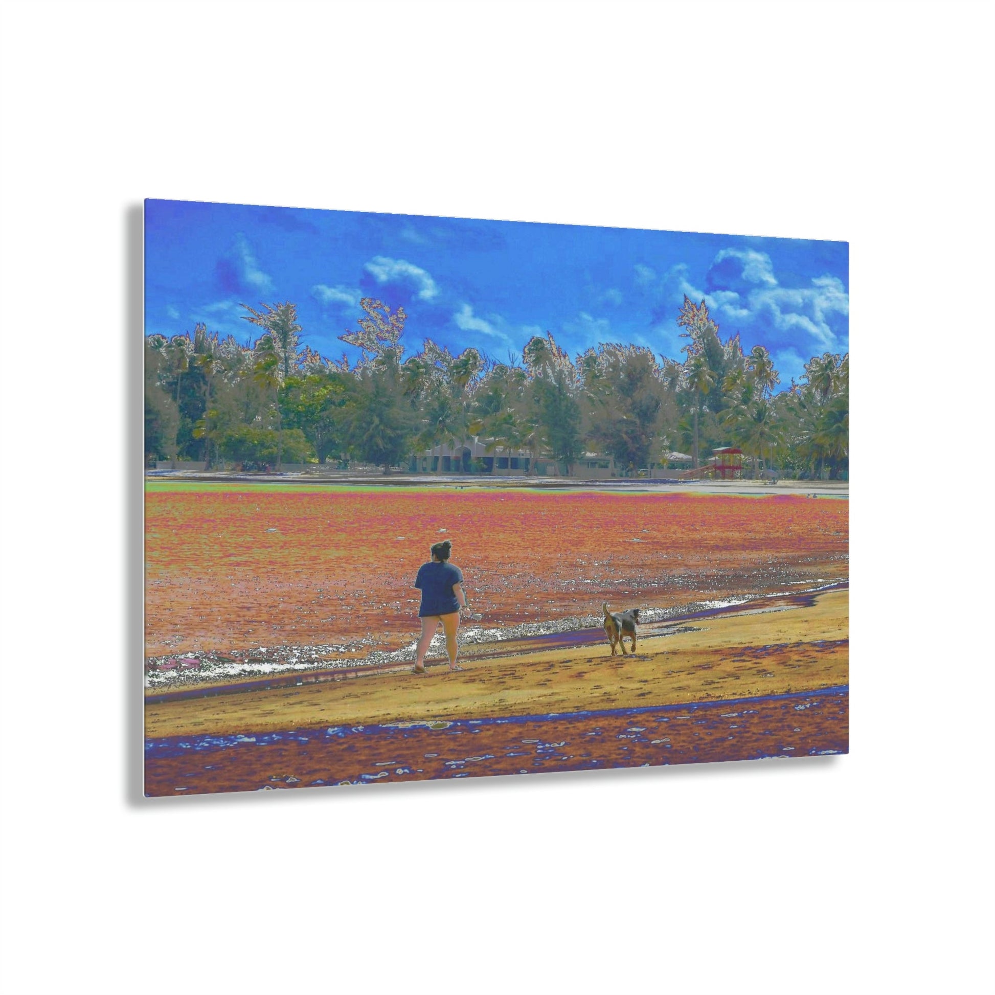 Stunning US Made Acrylic Prints - Girl with Dog - Luquillo Beach - Puerto Rico - Best Home Decor Ideas* - Green Forest Home