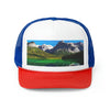 Trucker Caps - printed in Canada - British Columbia. Canada. Mountains and Emerald Lake in the Canadian Rockies - Green Forest Home