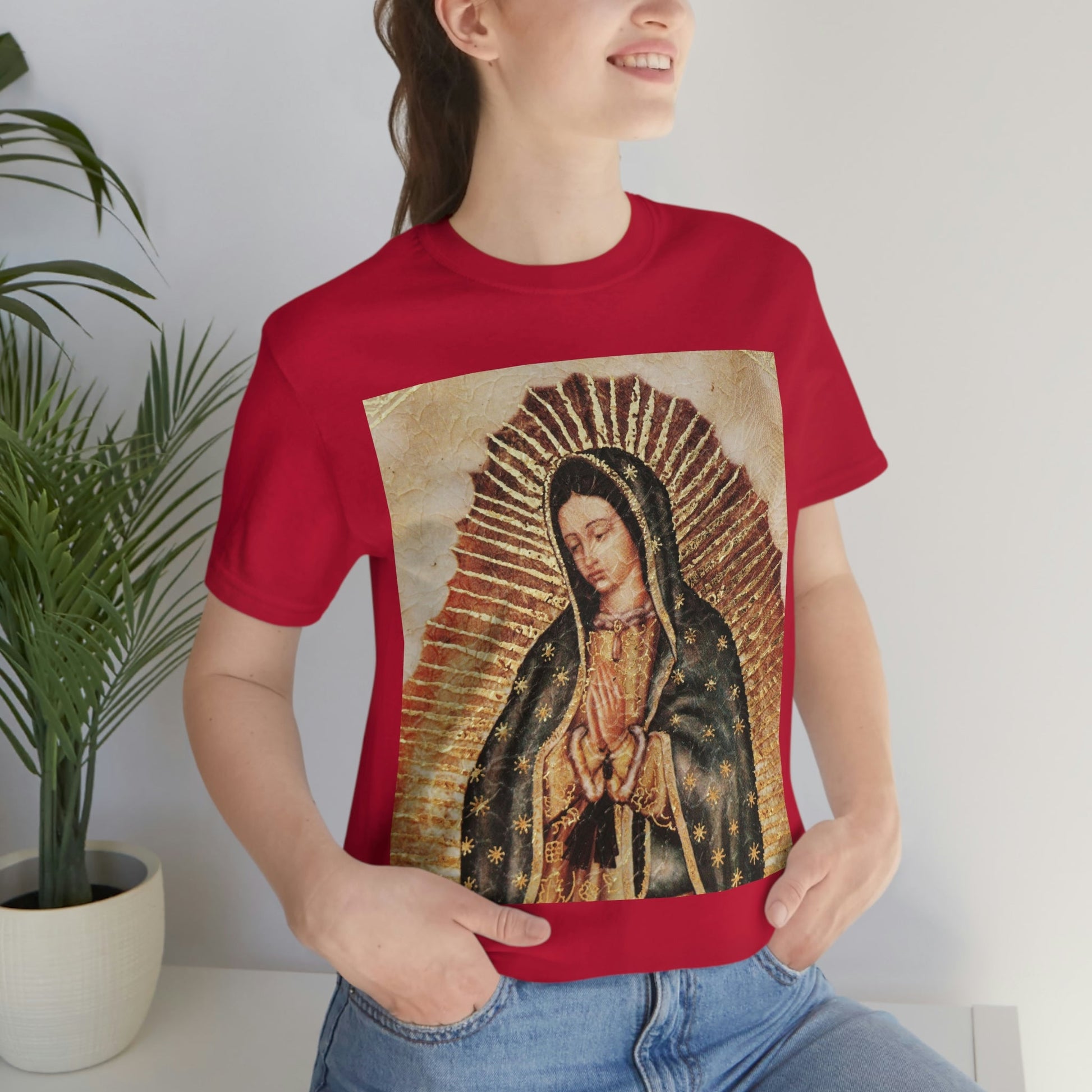 Unisex BELLA + CANVAS - Jersey Short Sleeve Tee - Nuestra Señora de Guadalupe O Virgen of Guadalupe - Mexico - Catholicism - Green Forest Home