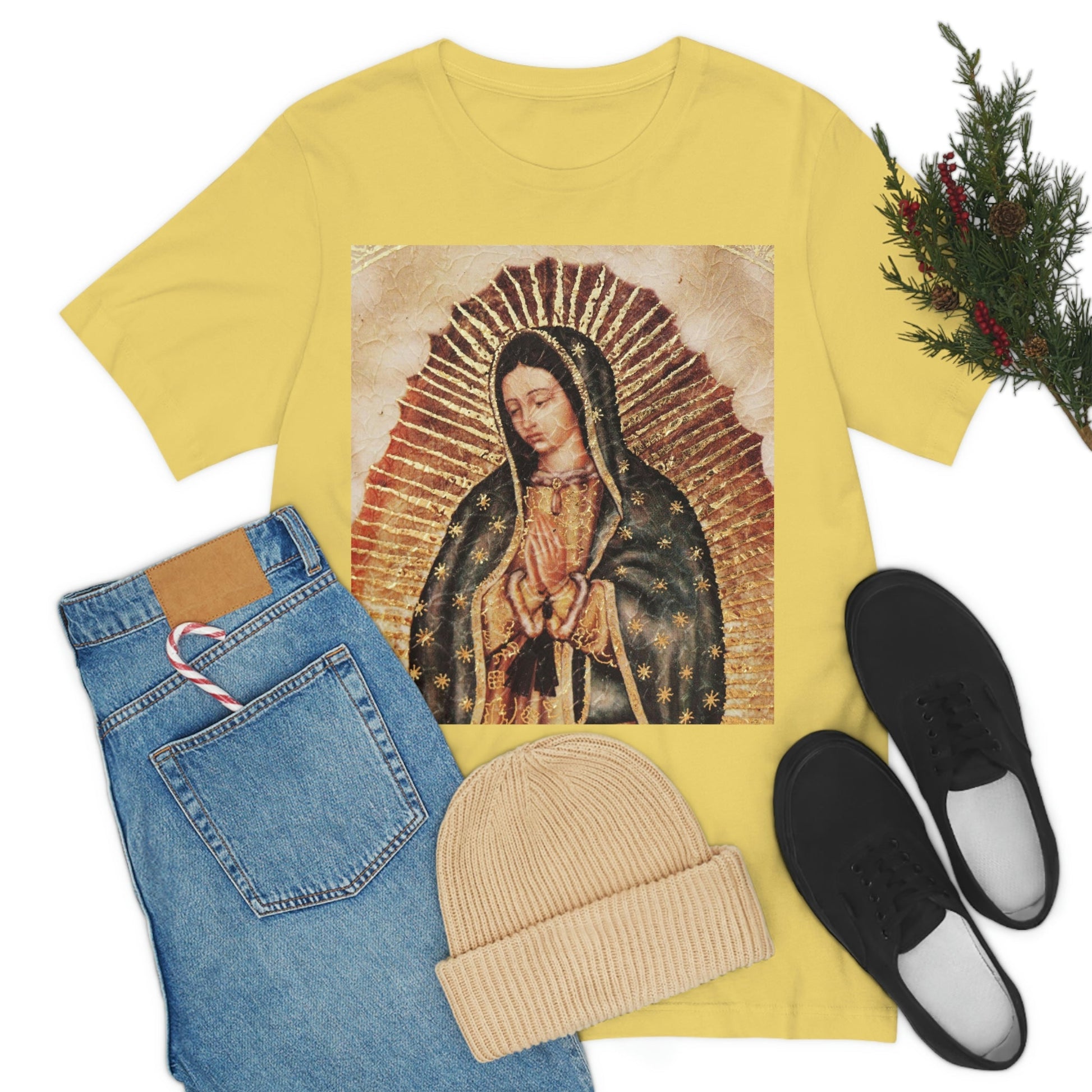 Unisex BELLA + CANVAS - Jersey Short Sleeve Tee - Nuestra Señora de Guadalupe O Virgen of Guadalupe - Mexico - Catholicism - Green Forest Home