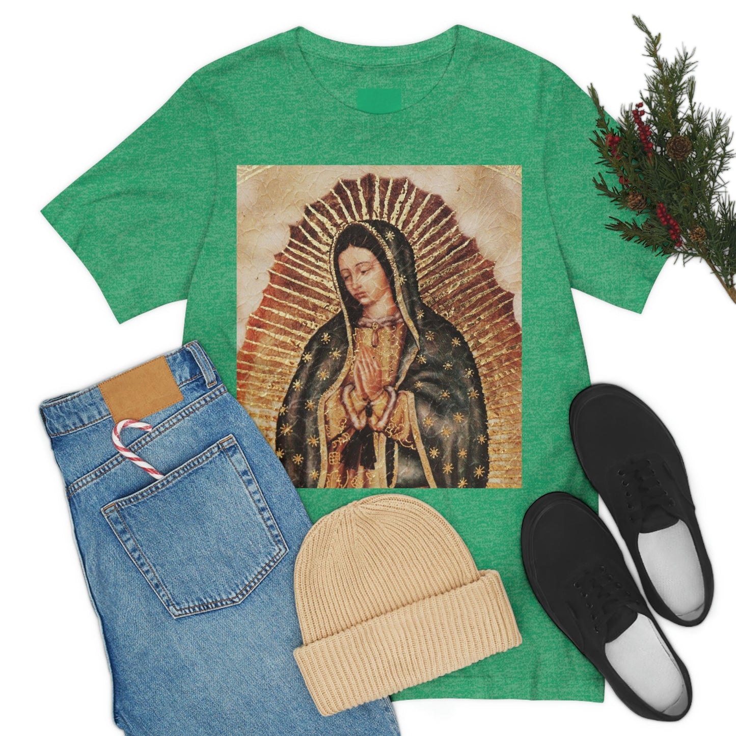 Unisex BELLA + CANVAS - Jersey Short Sleeve Tee - Nuestra Señora de Guadalupe O Virgen of Guadalupe - Mexico - Catholicism - Green Forest Home